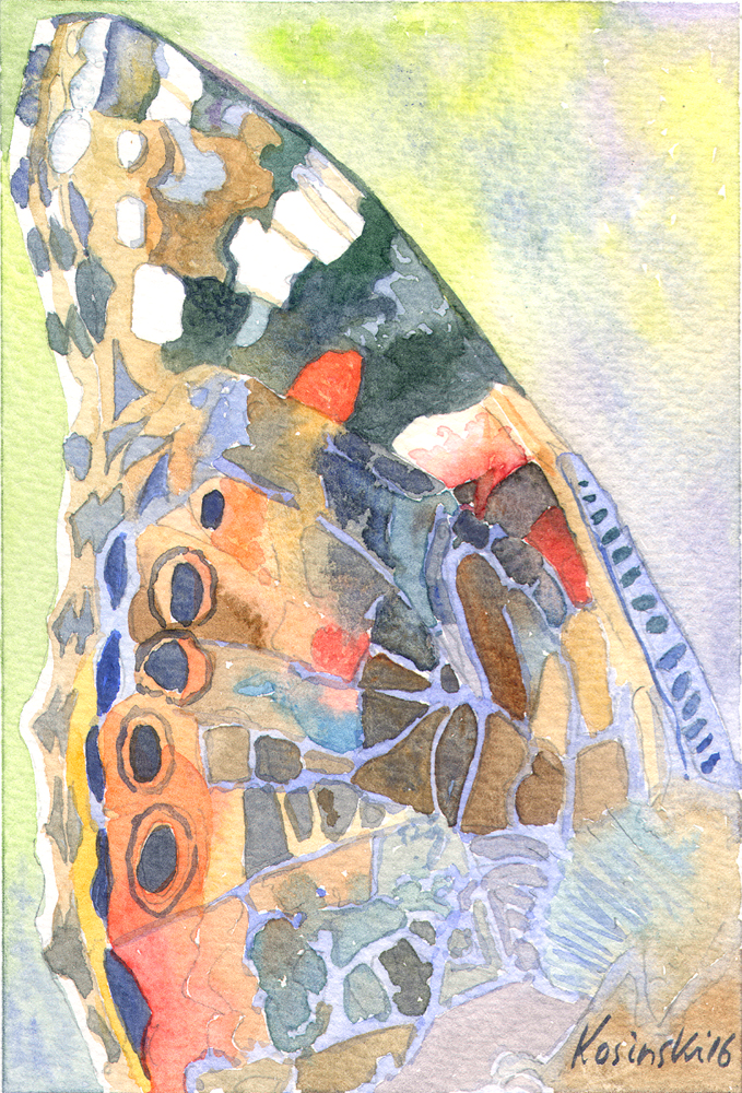 Watercolour Watercolor Original Art Painted lady butterfly wing 