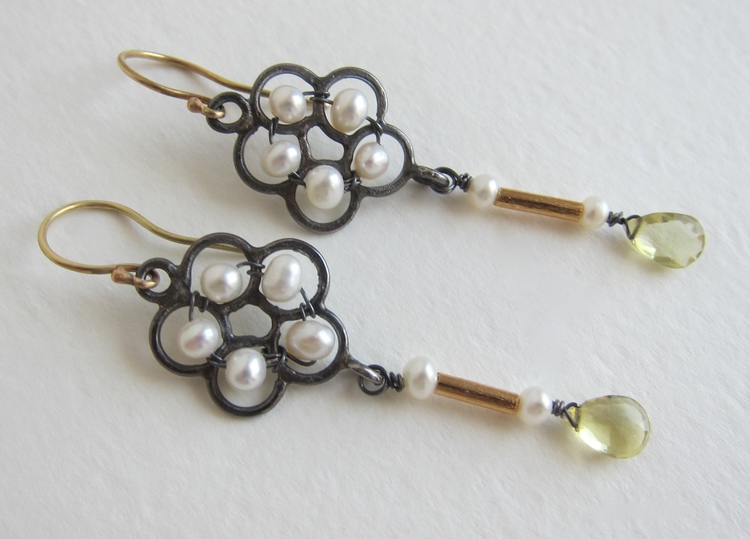 Jewelry Jewellery Oxidised silver setting with Pearls and Lemon Quartz drop