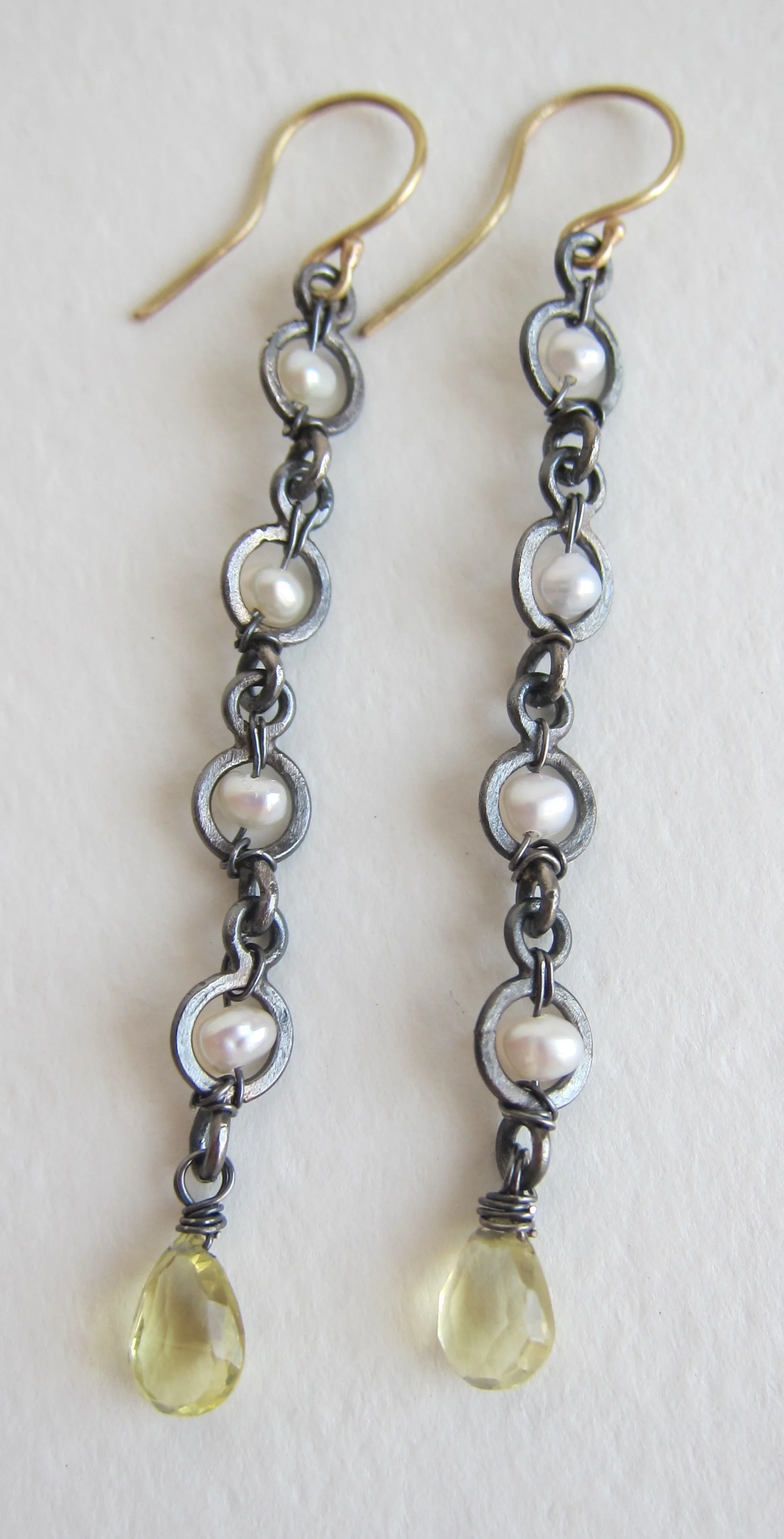 Long slender oxidized Silver earrings,,