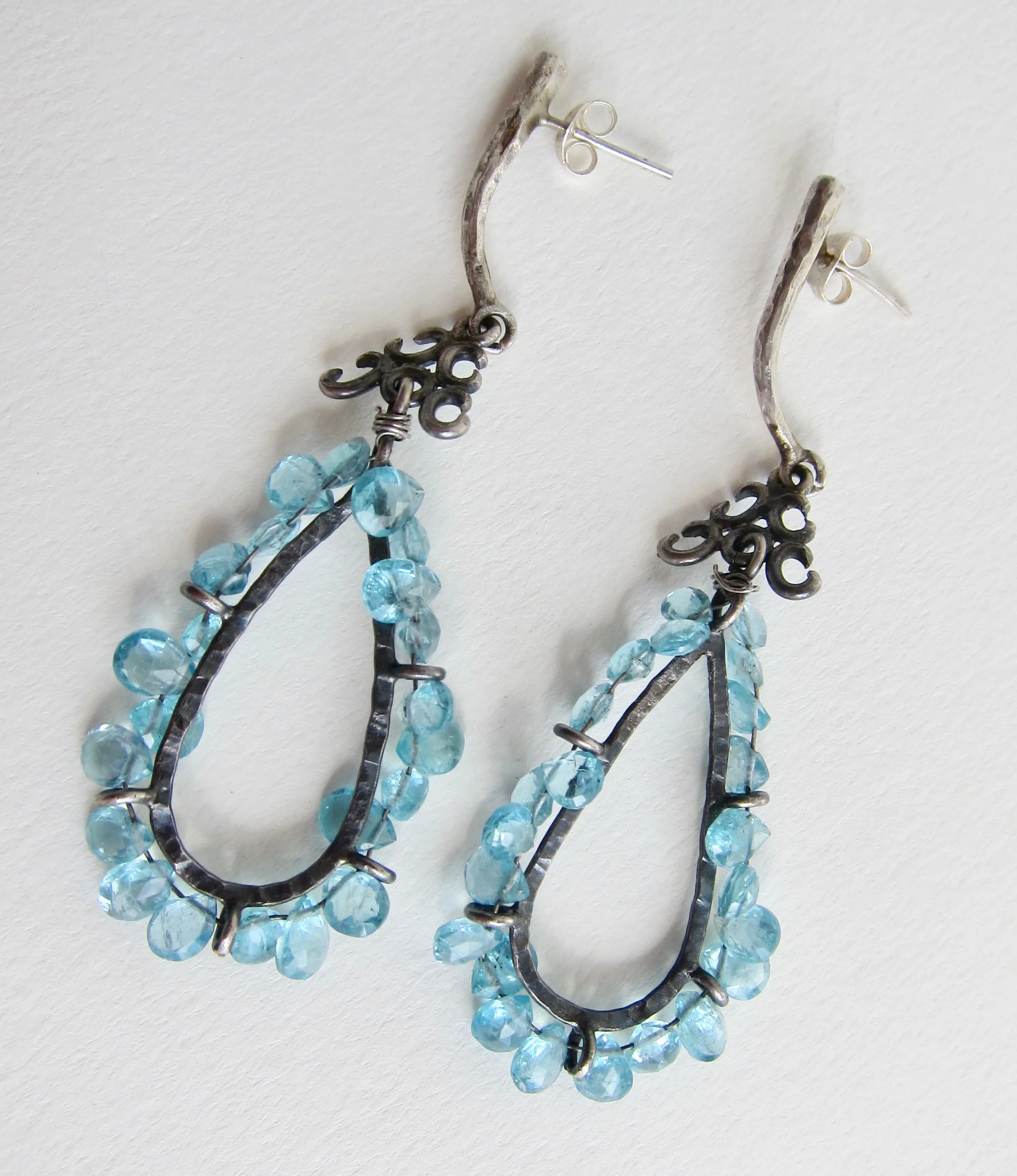 Aqua Marine earrings, oxidized silver
