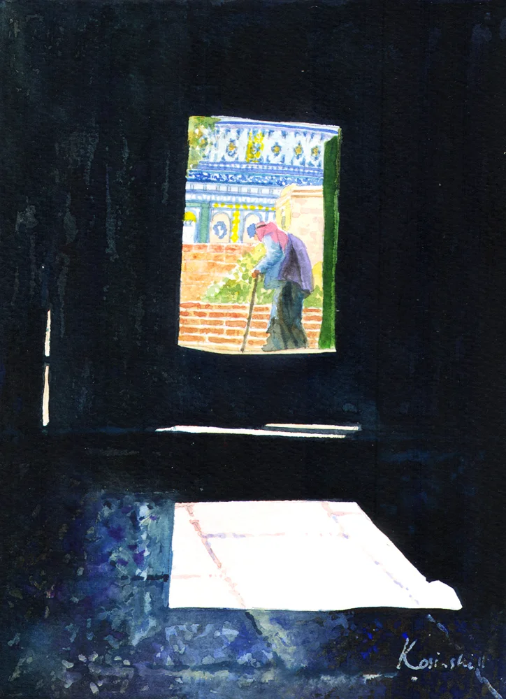 Watercolor Watercolours Paintings Original Artwork Haram al Sharif, Jerusalem Gate to Haram
