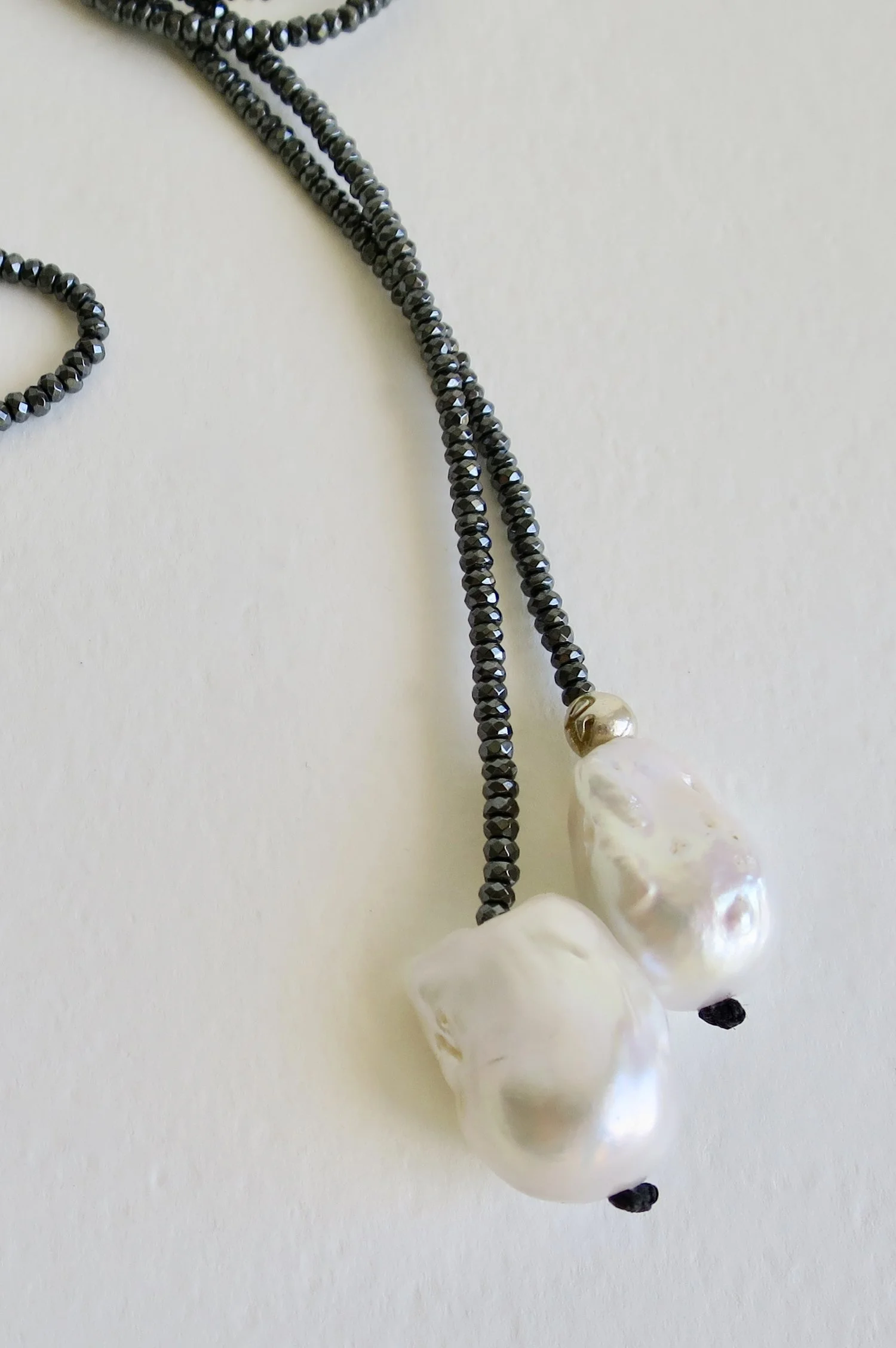 Long Spinel necklace with two large pearls