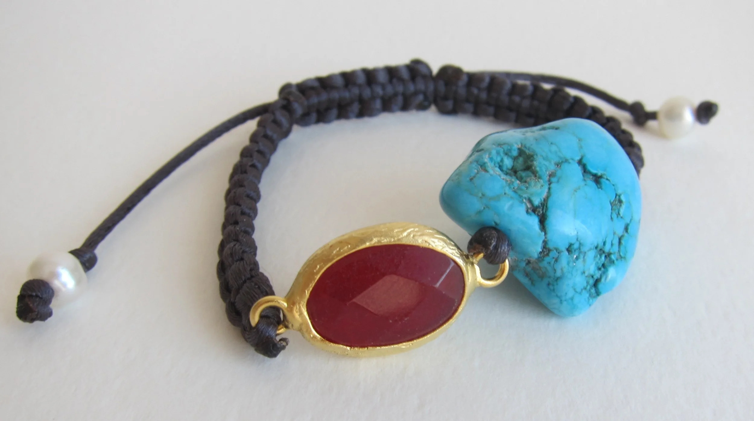 Turquoise and Ruby satin bracelet