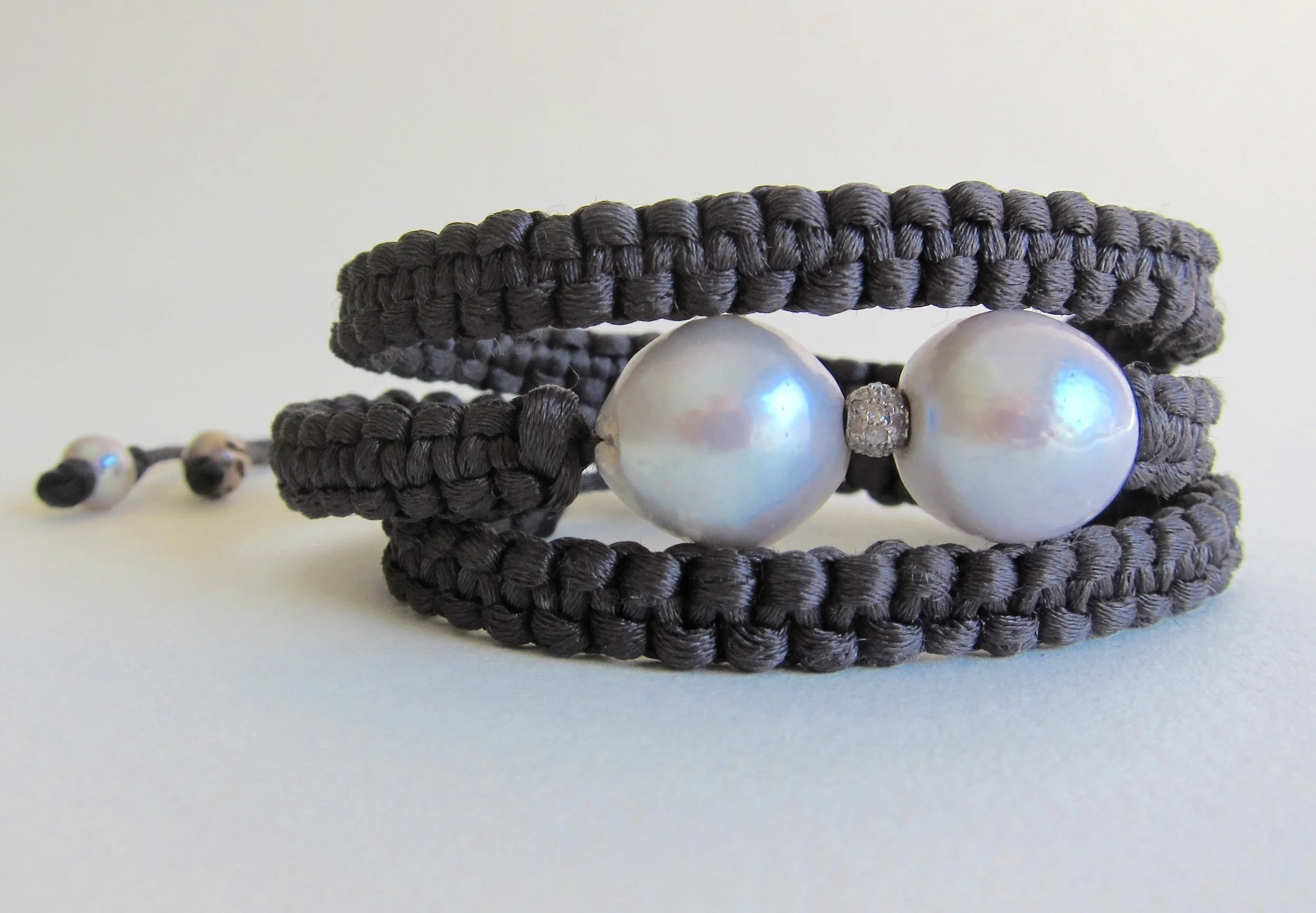 South Sea pearls with Diamonds on satin bracelet