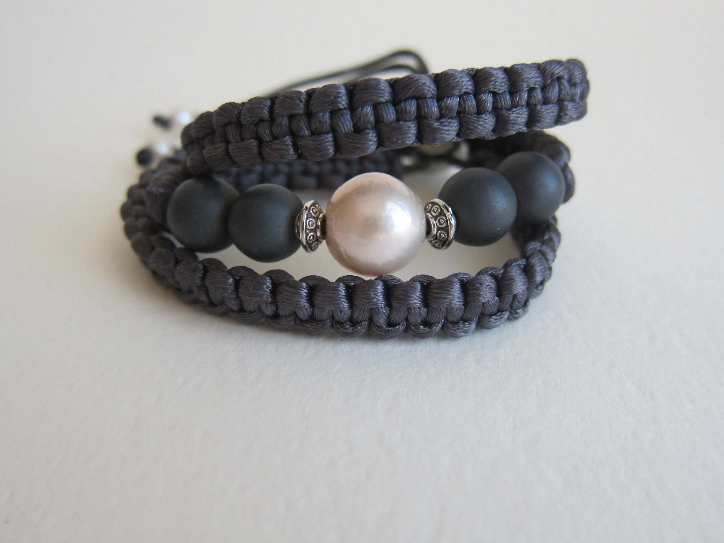 Pearl and Matt Onyx wrap bracelet