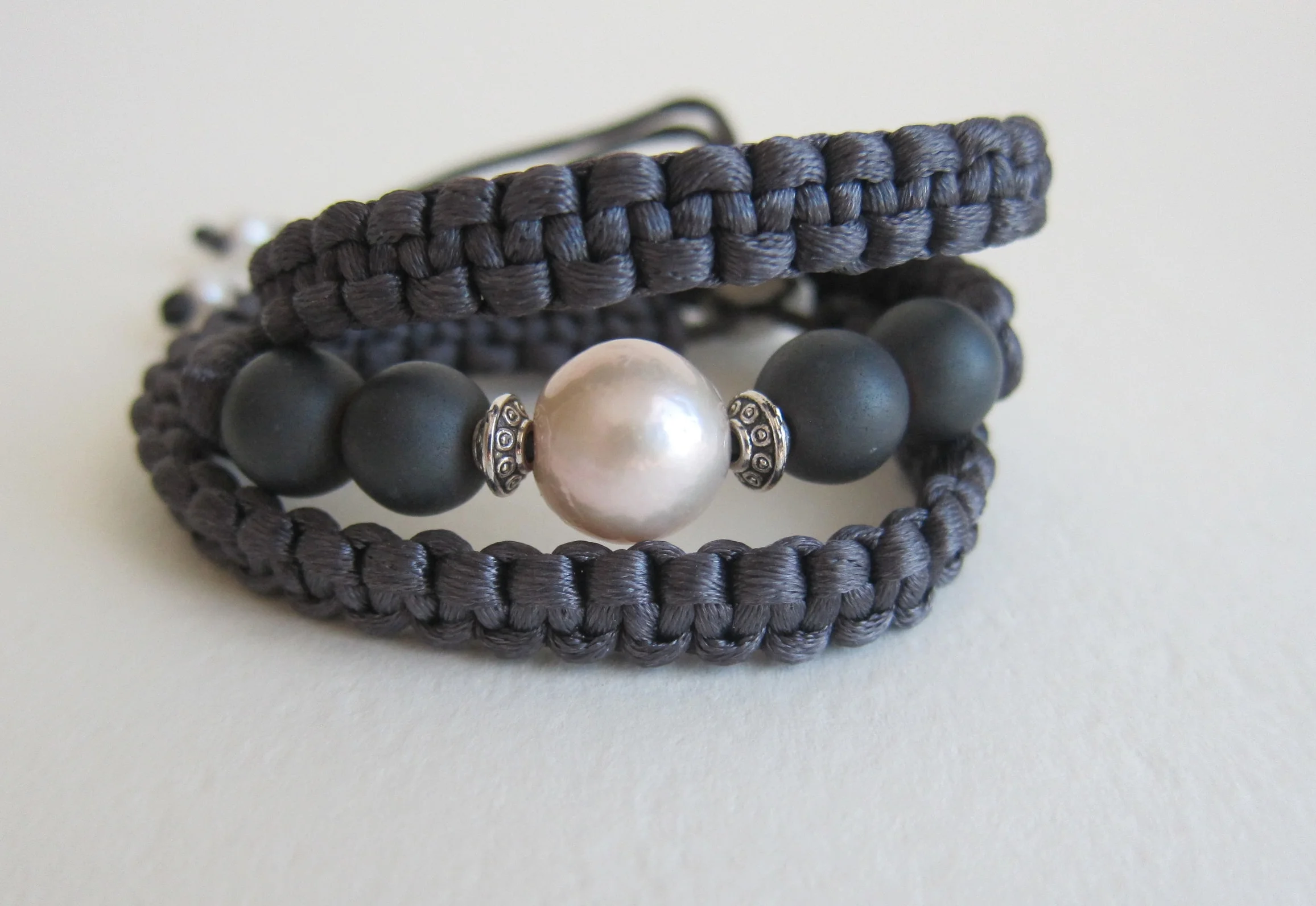 Jewelry jewellery Pearl and Matt Onyx wrap bracelet