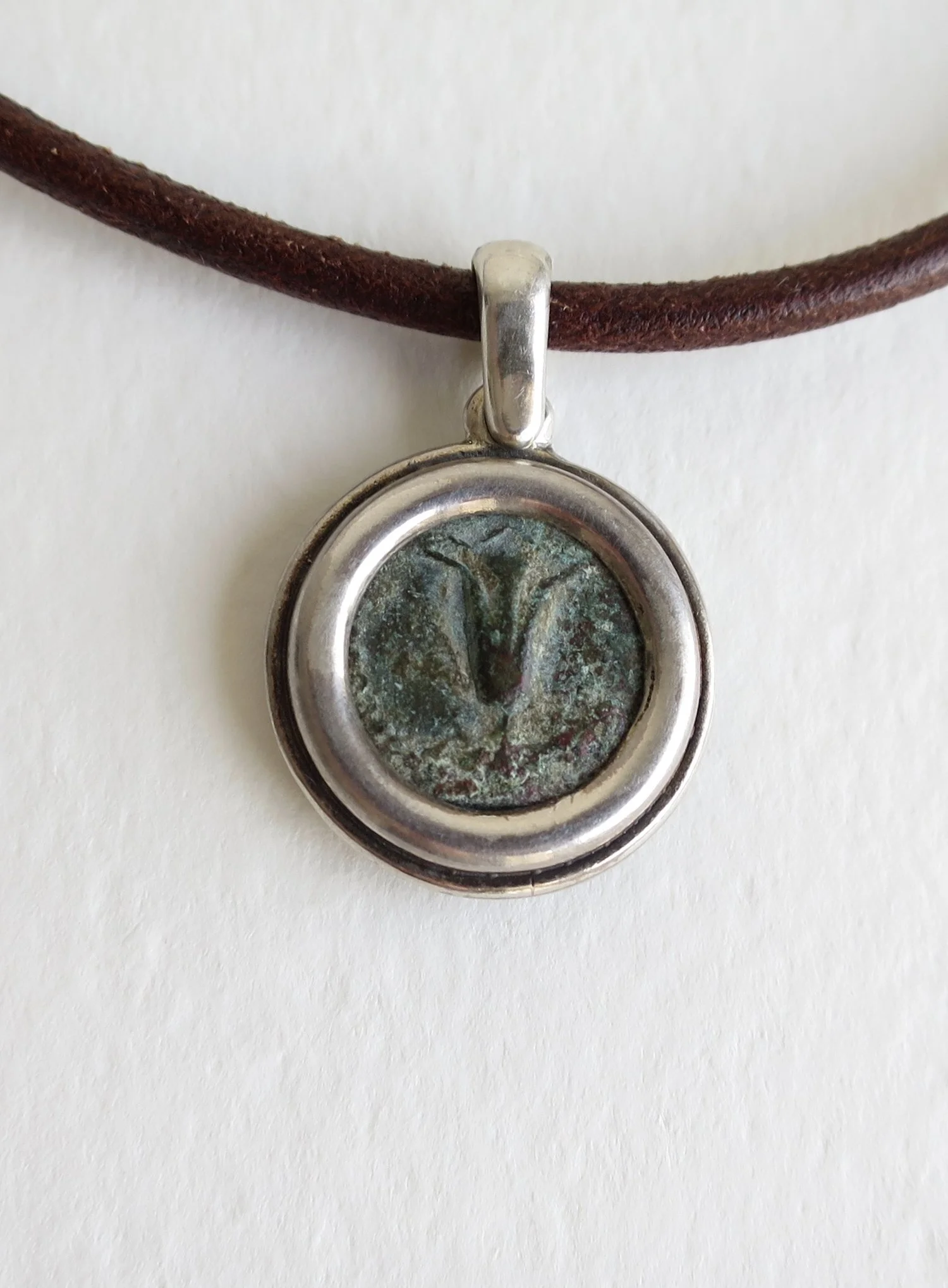 Lily of Jerusalem bronze coin pendant