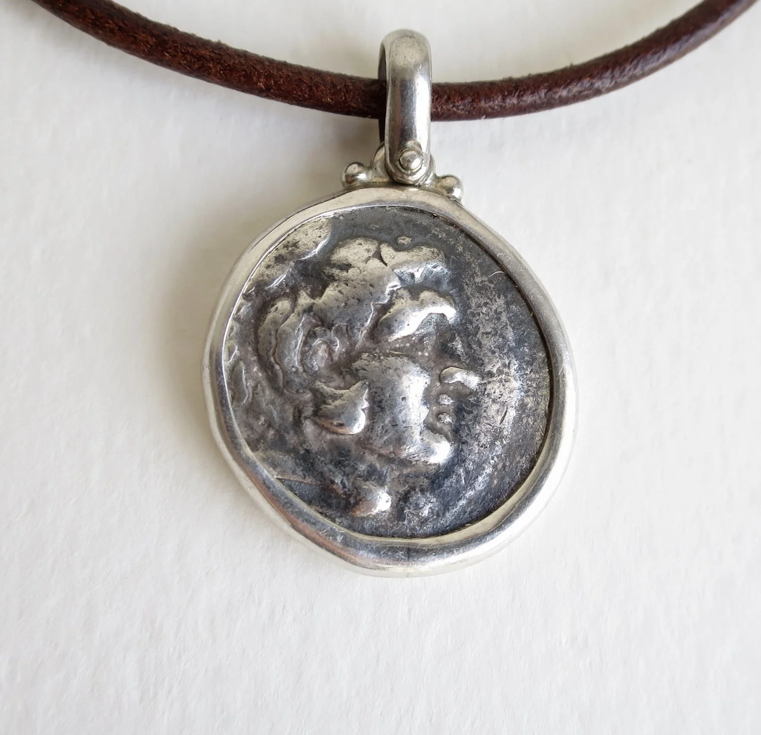 Alexander the Great silver coin in silver pendant 