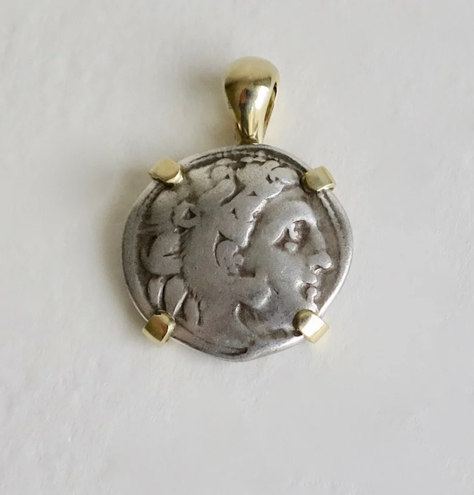 Jewelry Jewellery Antiquities Alexander the Great silver coin set in 14kt gold