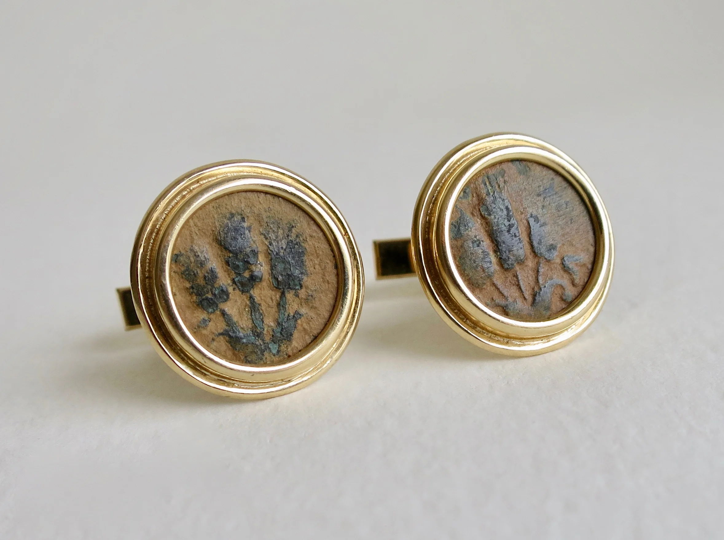 Agrippa 1 bronze coins set in 14kt gold cufflinks