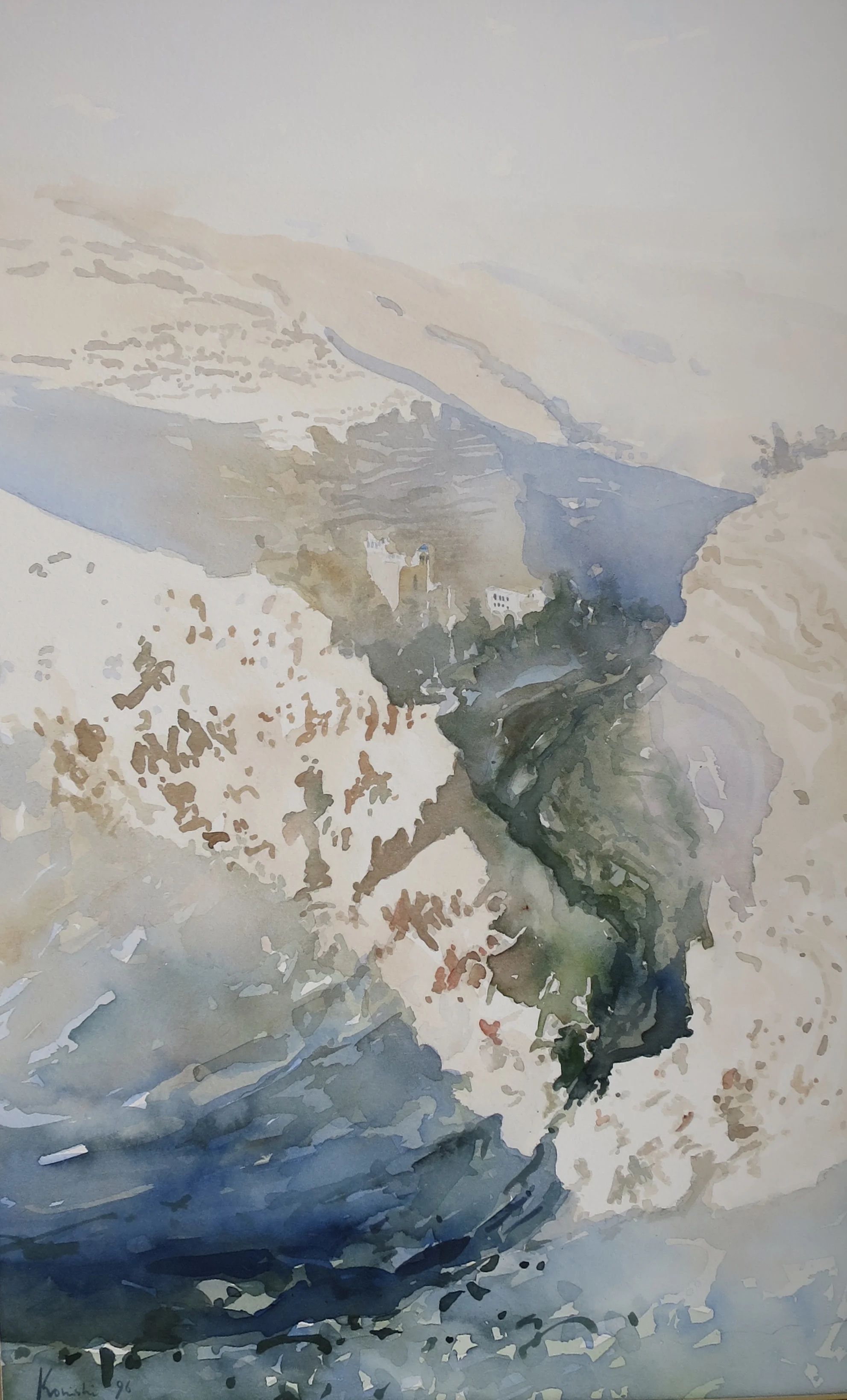 Watercolors Watercolours Original  Artwork  Wadi Kelt, near Jericho