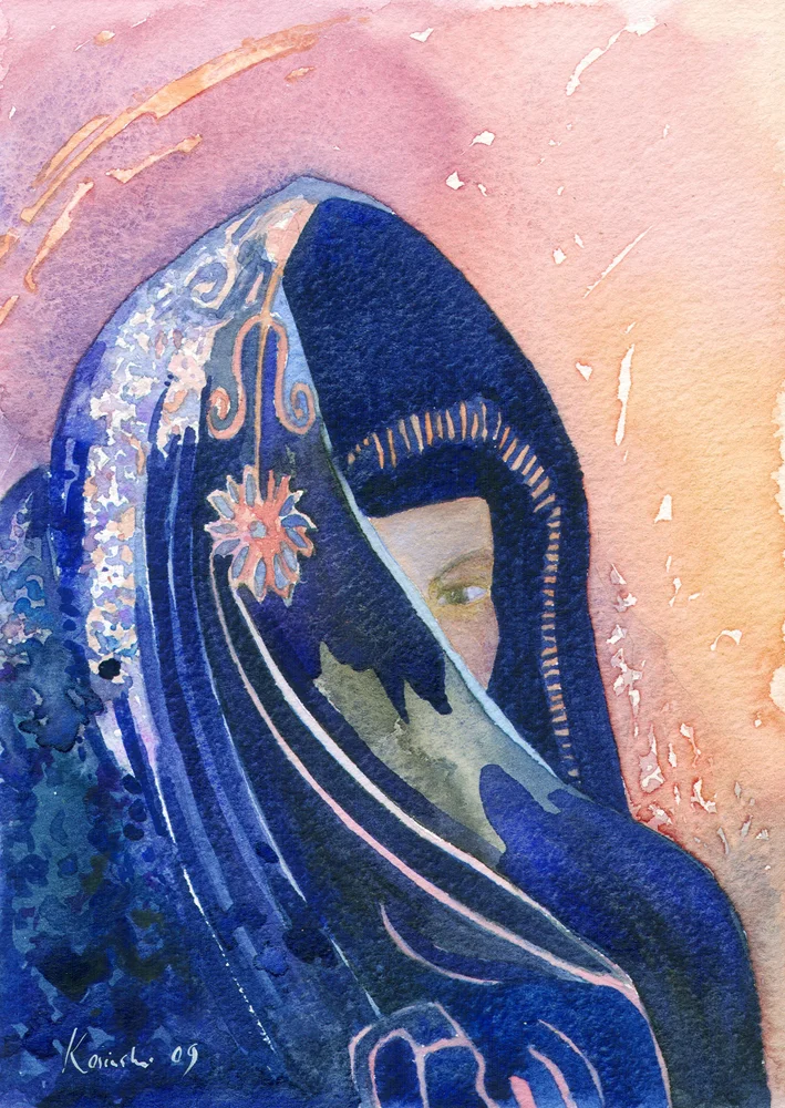 Watercolor Watercolour Beduin Lady in the Sinai Desert
