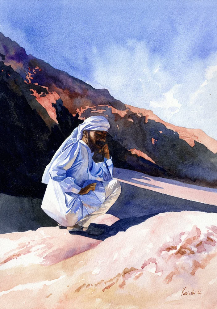 Watercolors Watercolours Original Paintings Beduin in the Desert