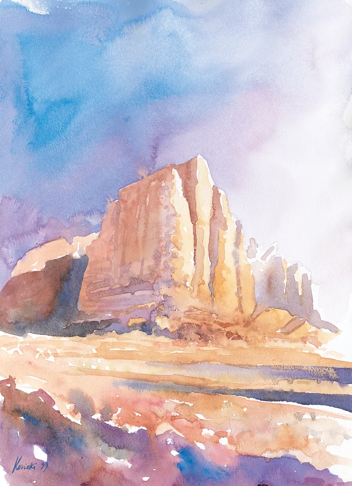 Watercolors Watercolours Artwork Original Painting Seven Pillars of Wisdom, Wadi Rum, Jordan
