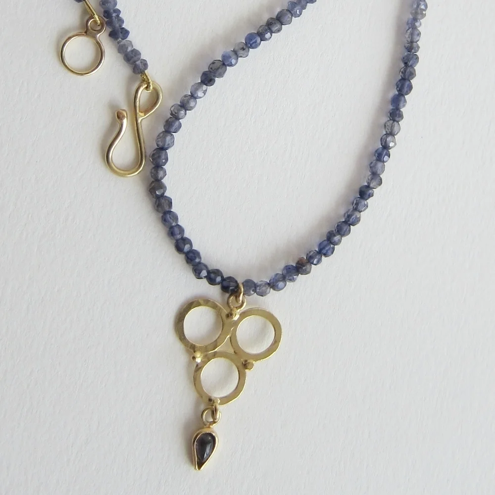 Jewellery Jewelry Iolite necklace with 18kt gold circles drop with Iolite