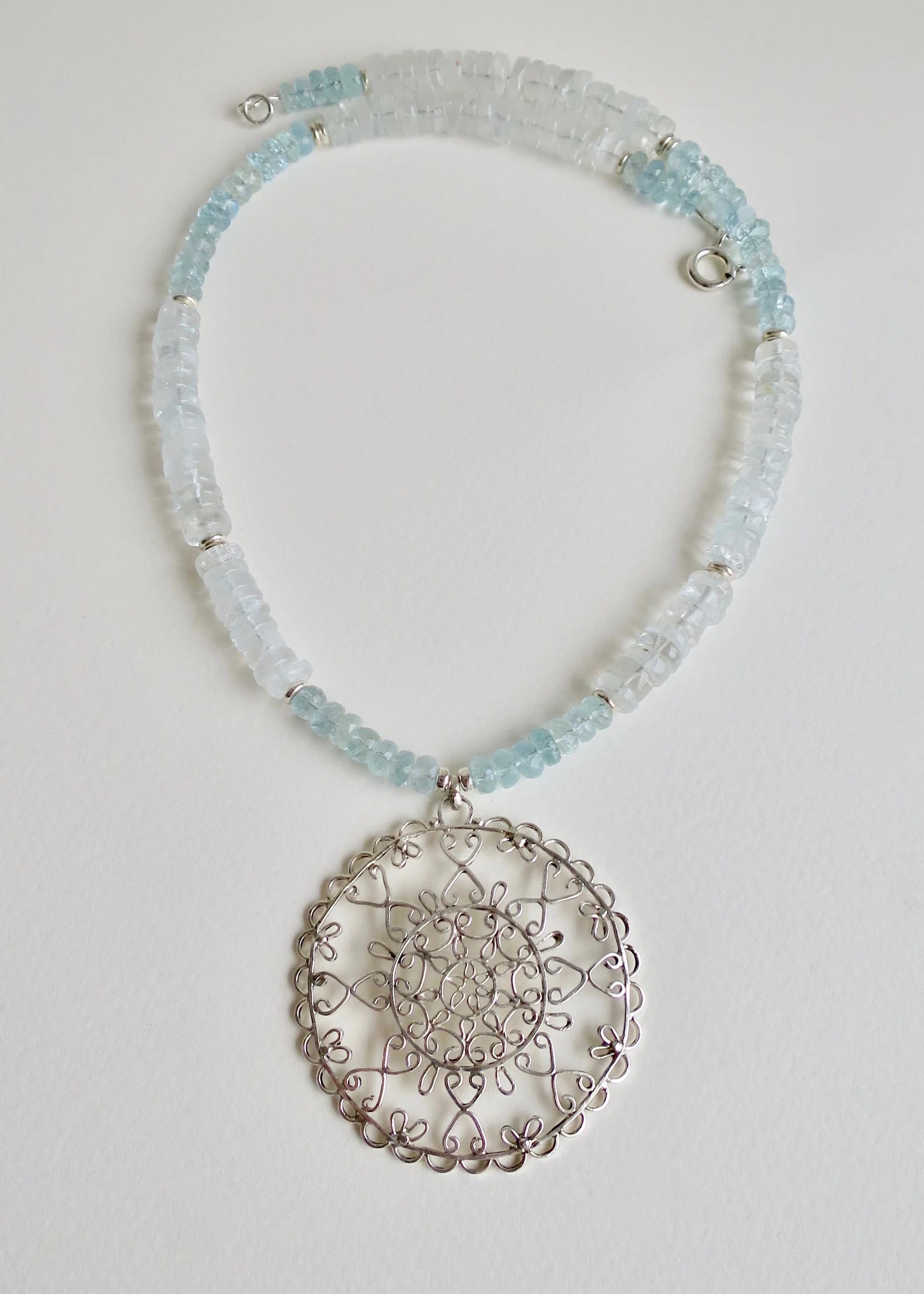 Aqua Marine / Ornamental silver drop