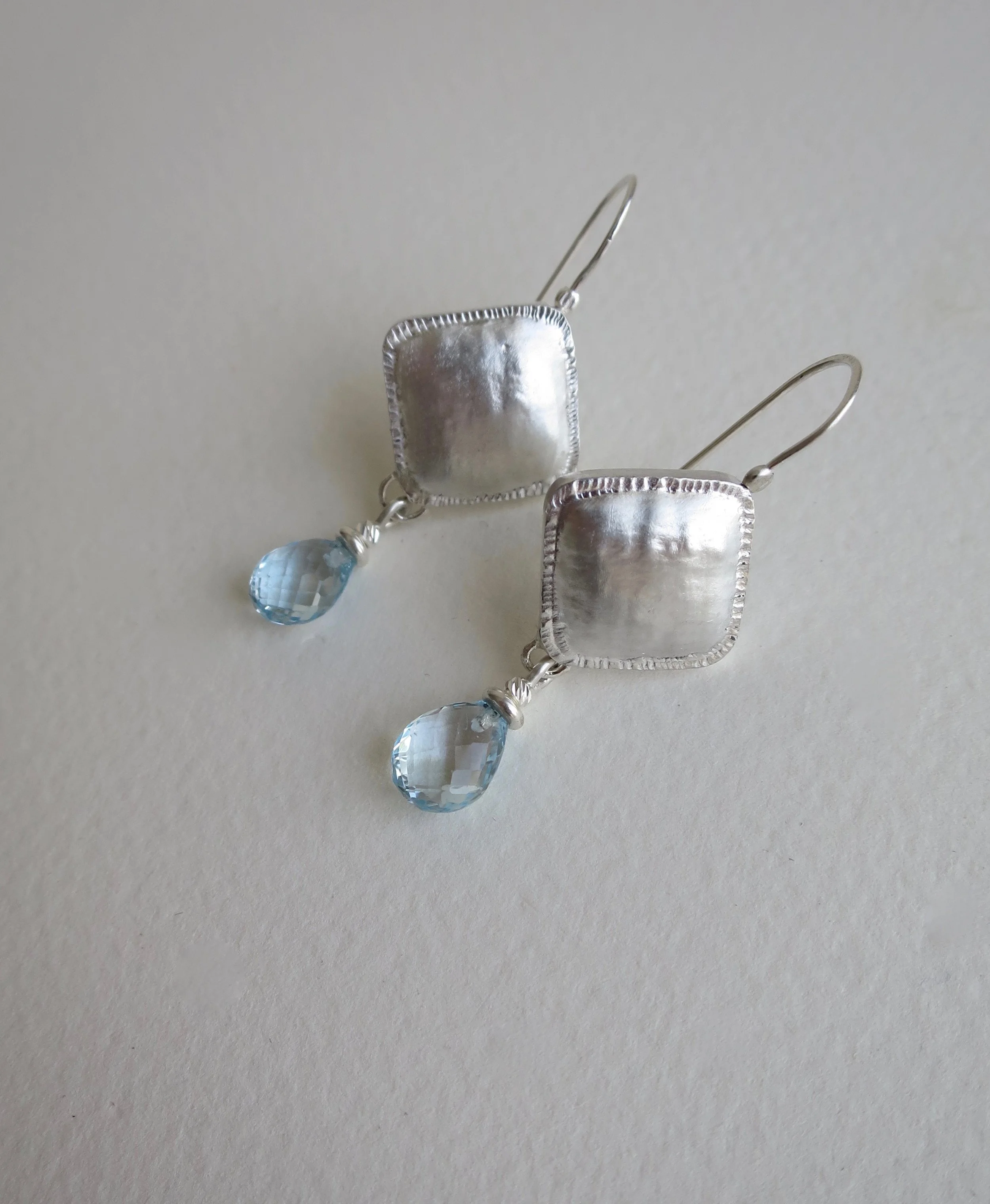 Handmade silver earrings with Blue Topaz drops