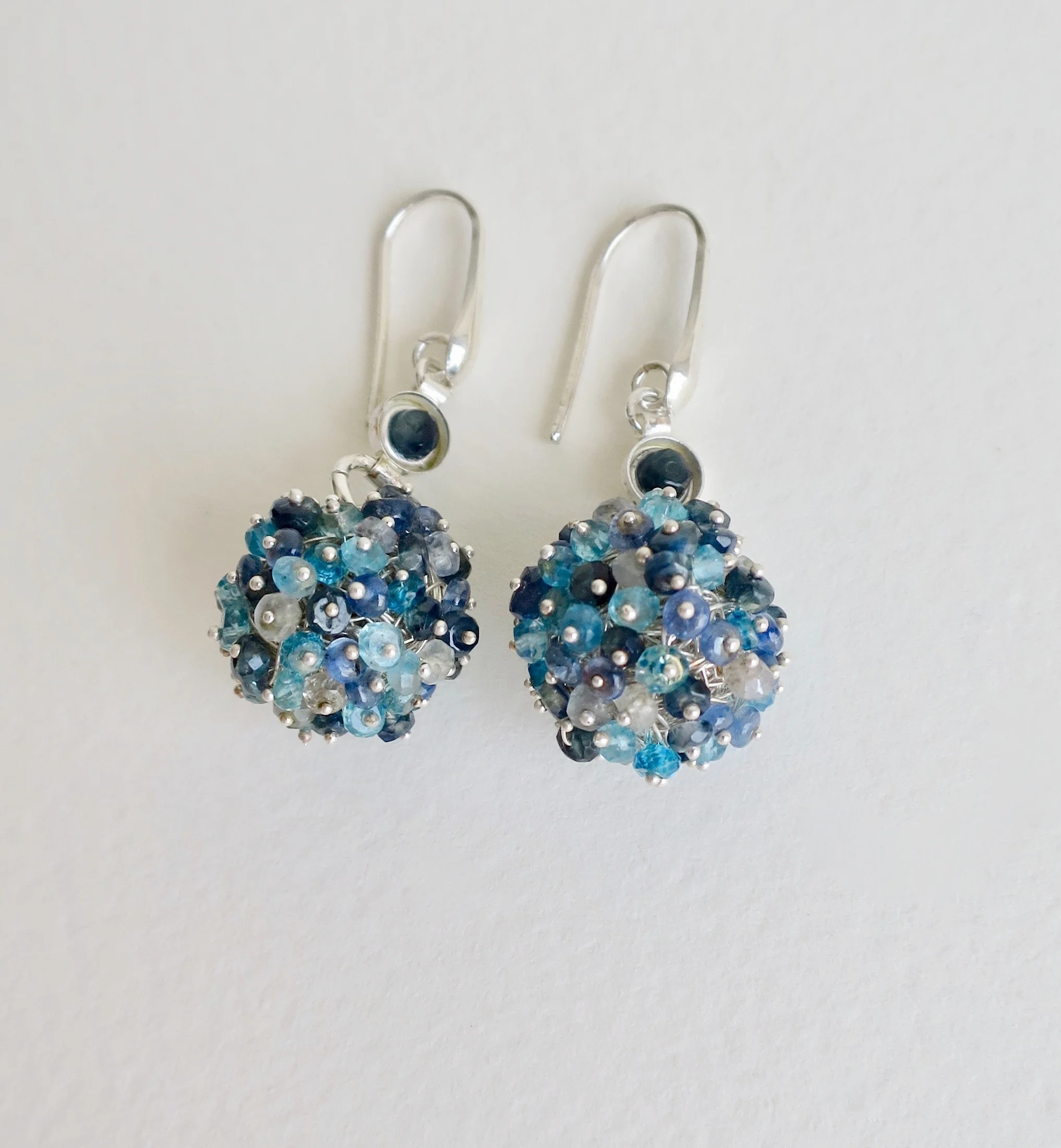 Jewelry Jewellery Silver handmade earrings with Sapphire, Blue Topaz and Iolite