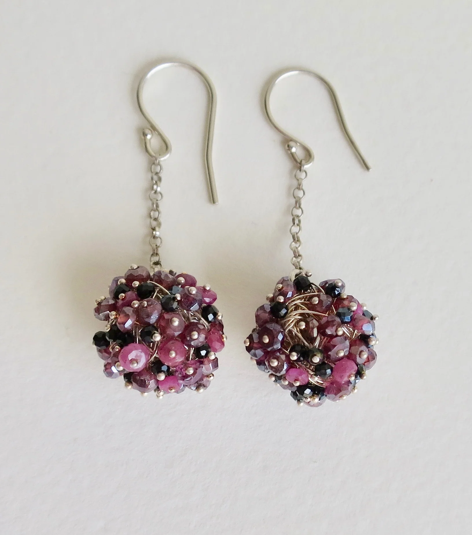 Jewelry Jewellery Rodulite, black and pink Spinel silver earrings, handmade