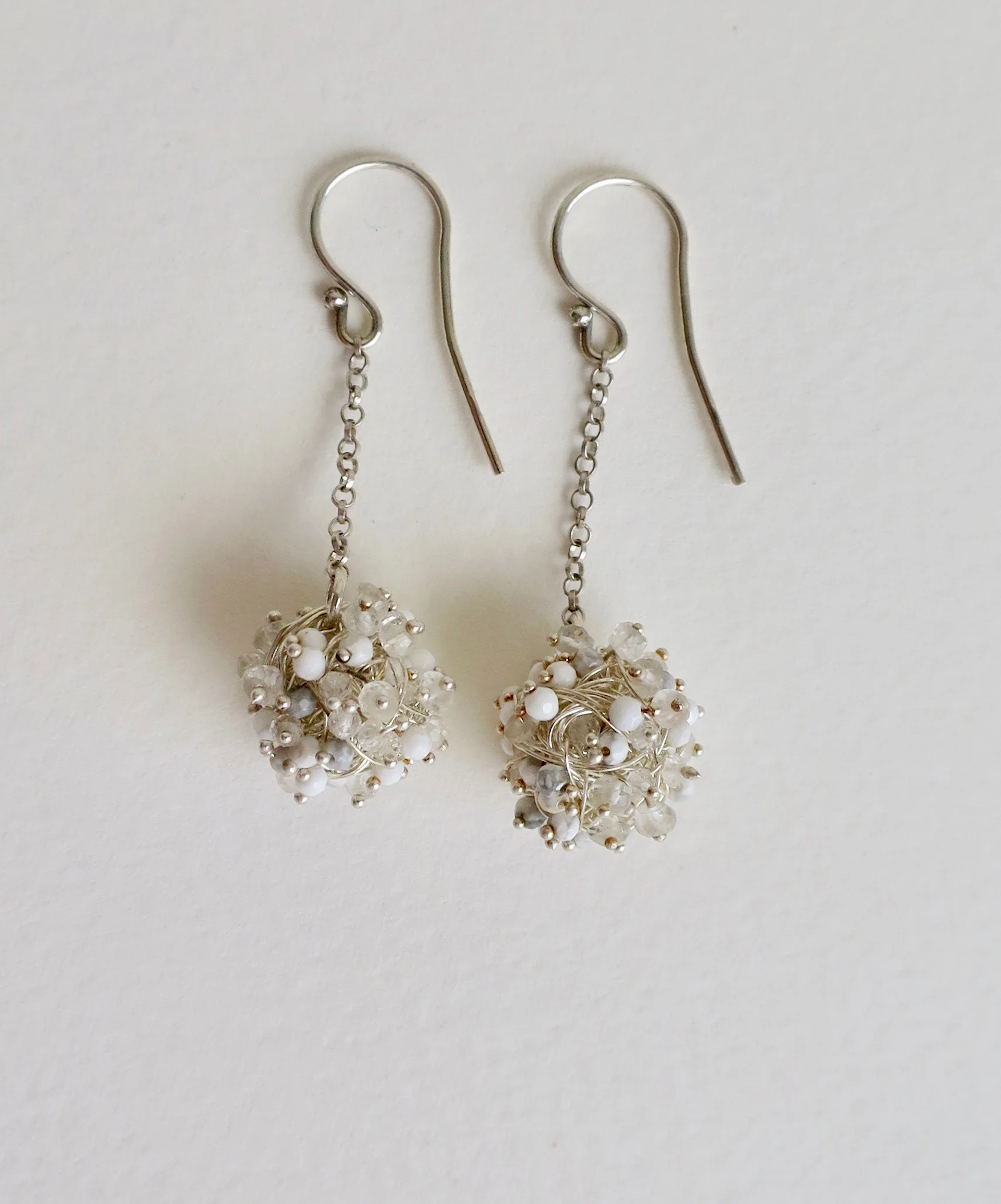 Moonstone and milky agate earrings