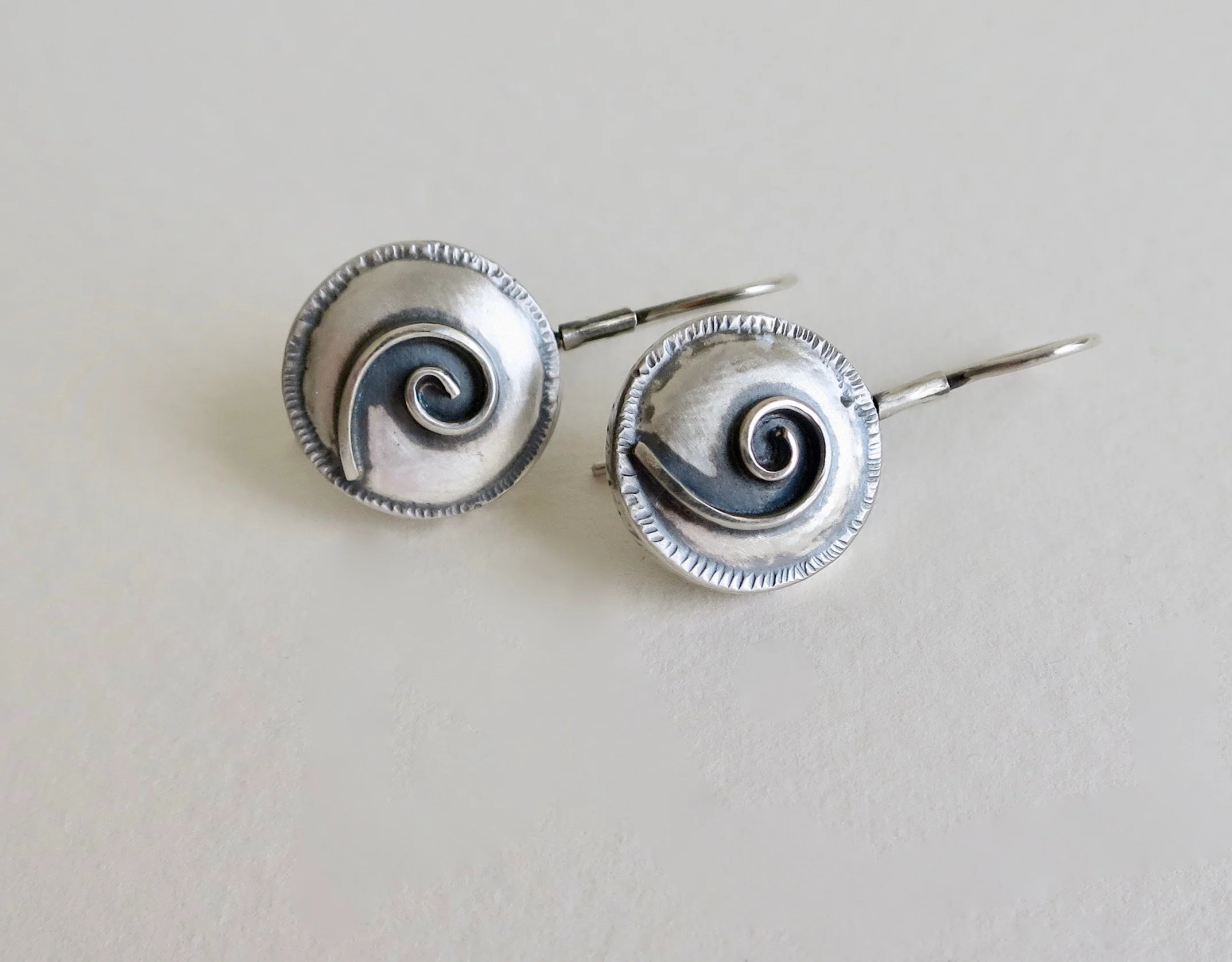 Fine and oxidised silver earrings