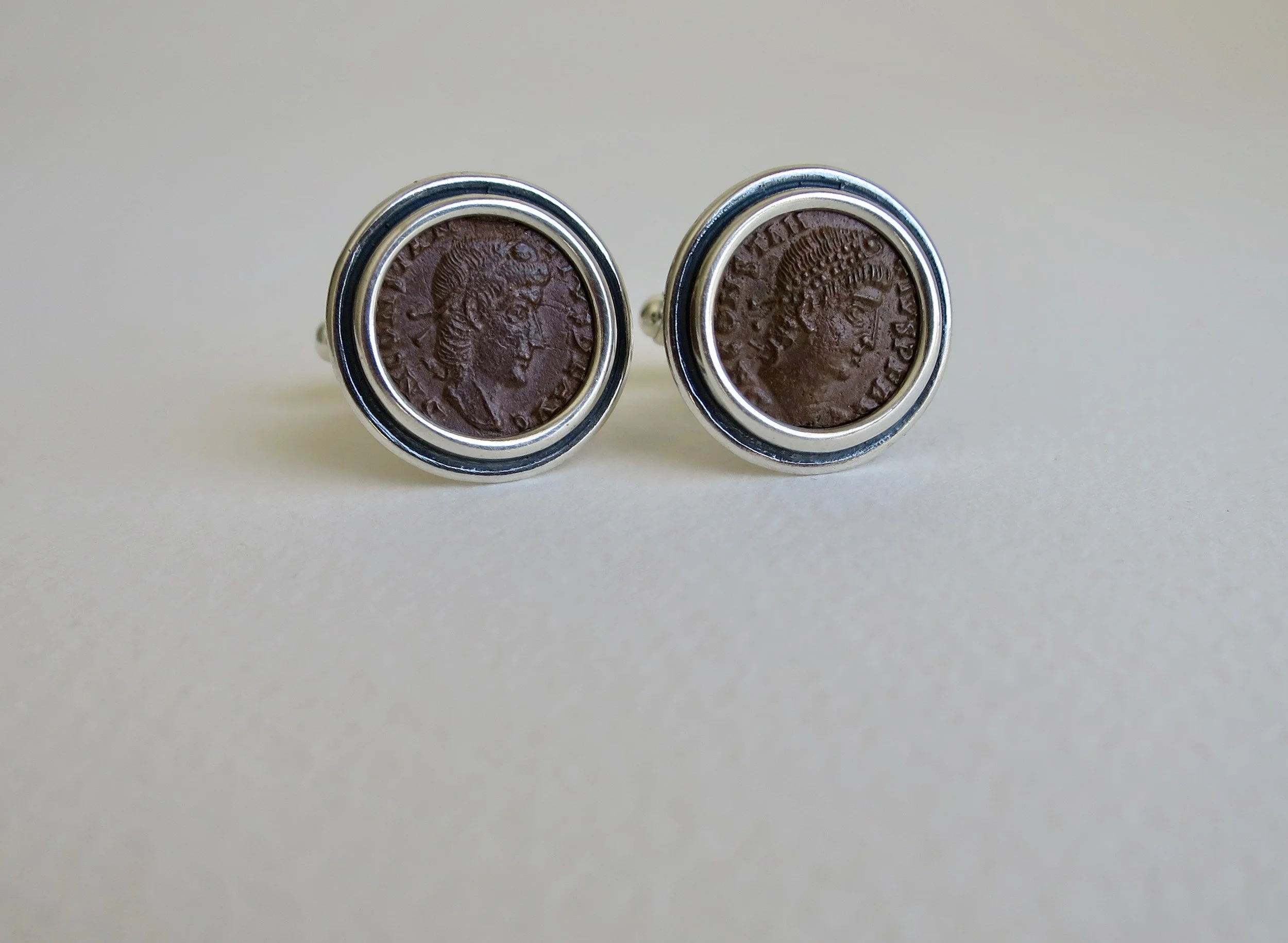 Constantine Bronze coins in silver cufflinks