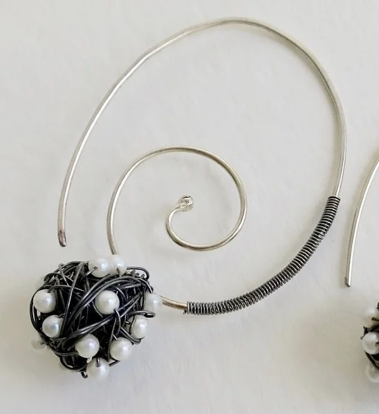 Jewelry Jewellery Profile oxidised silver earrings with Plonter and Pearls