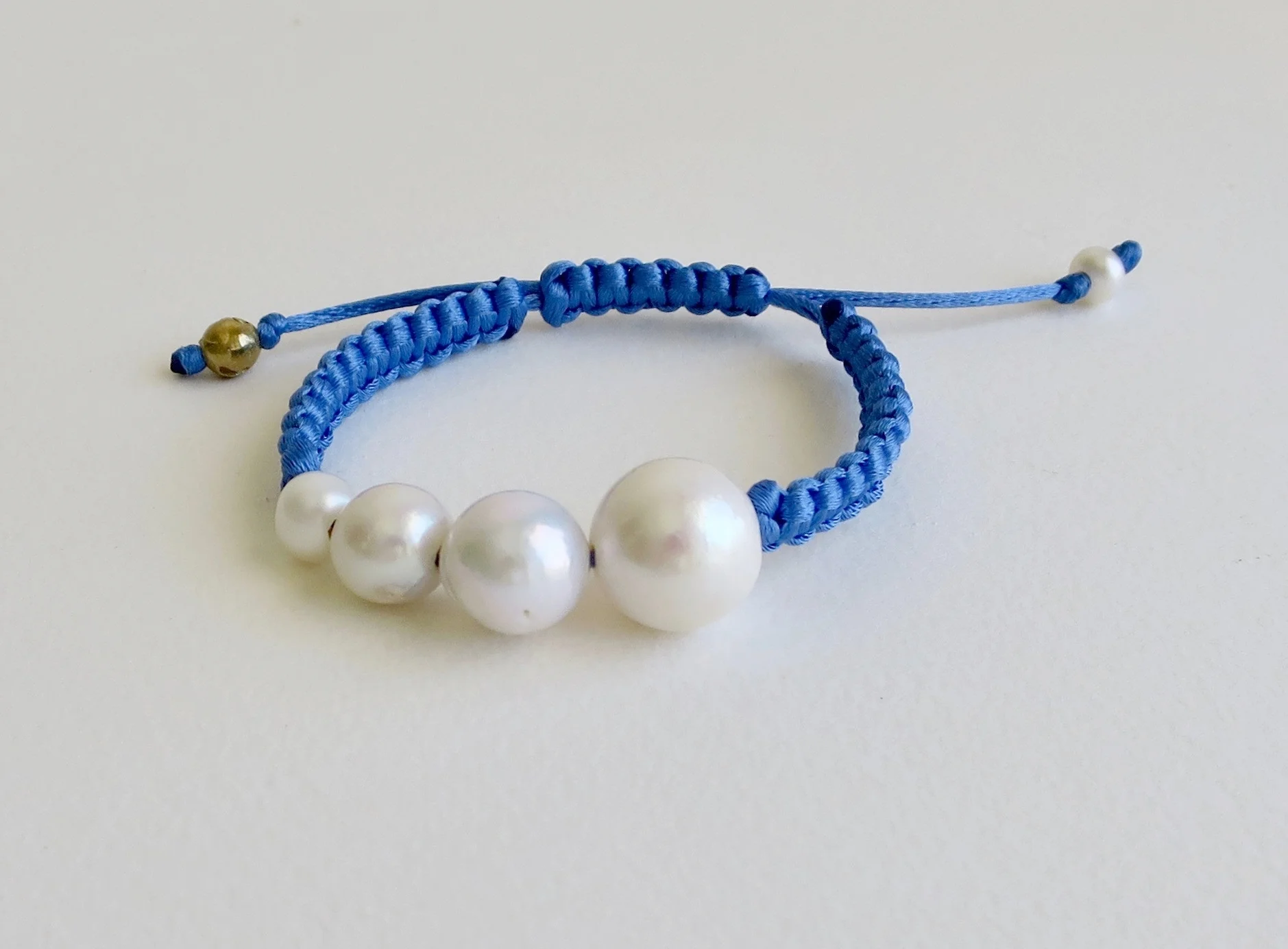Jewelry Jewellery Cornflower blue satin bracelet with Pearls