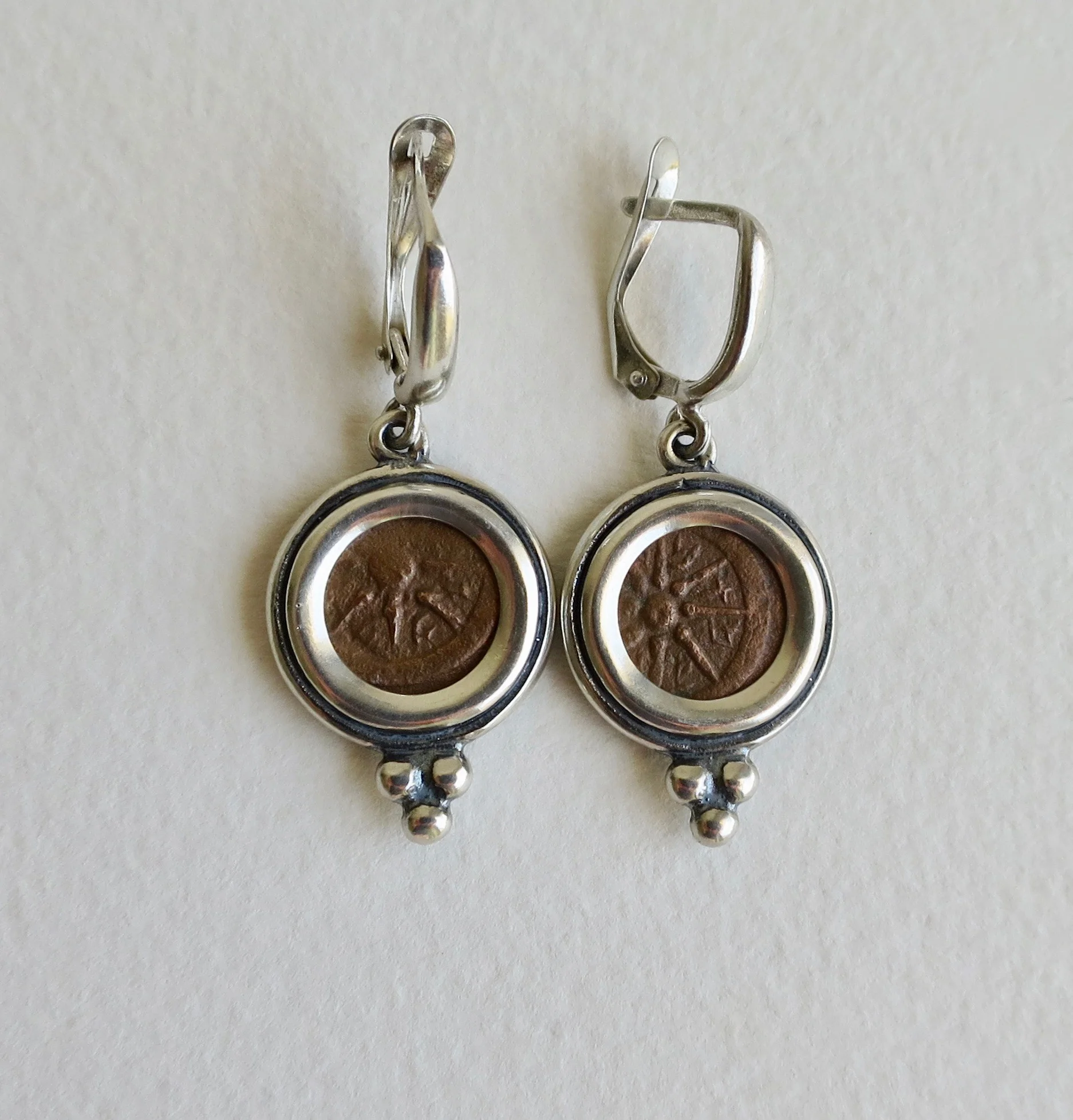 Jewelry Jewellery Widow's mite bronze coins in silver earrings