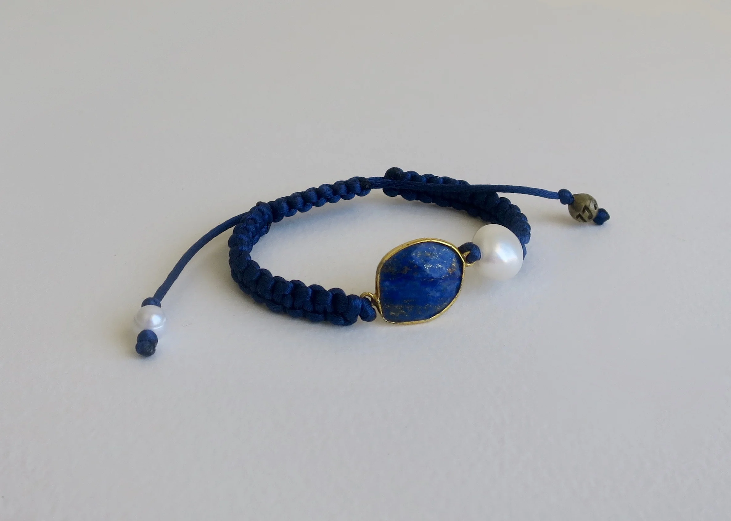Lapis and royal blue satin bracelet