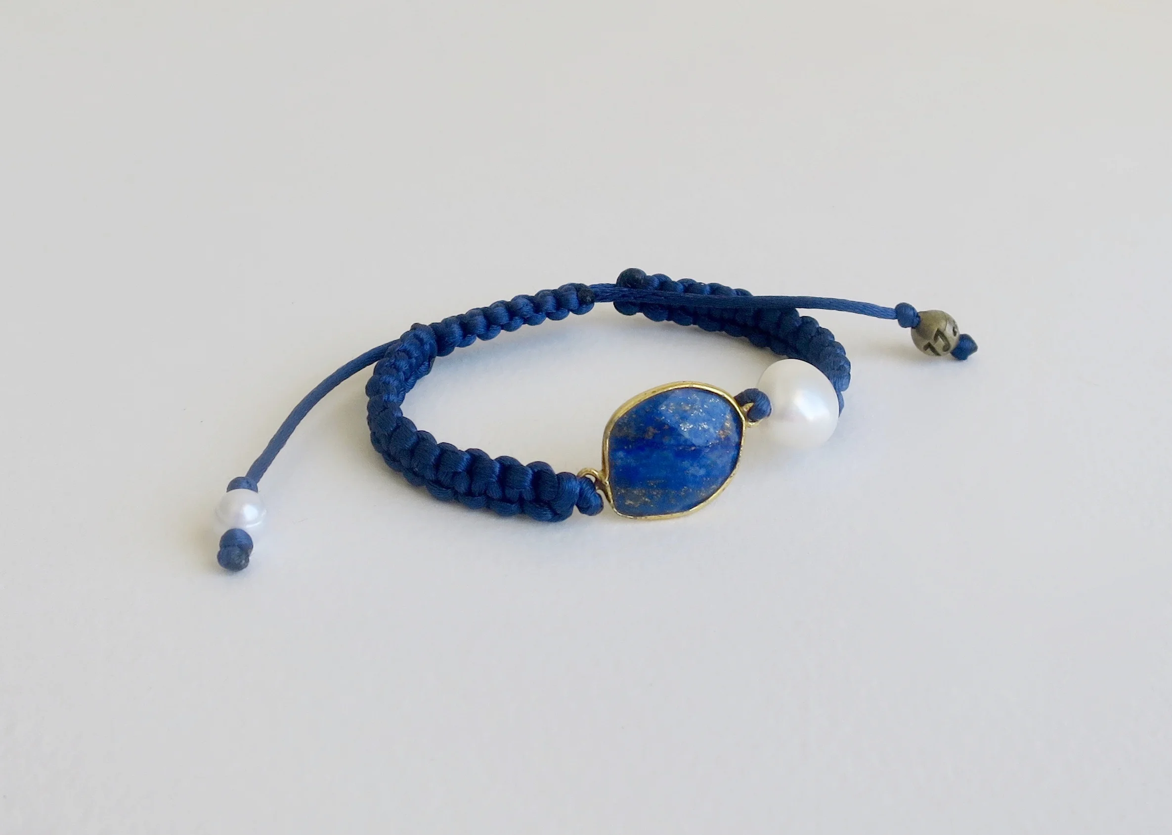 Jewelry Jewellery Lapis Lazuli and Pearl on royal blue satin bracelet