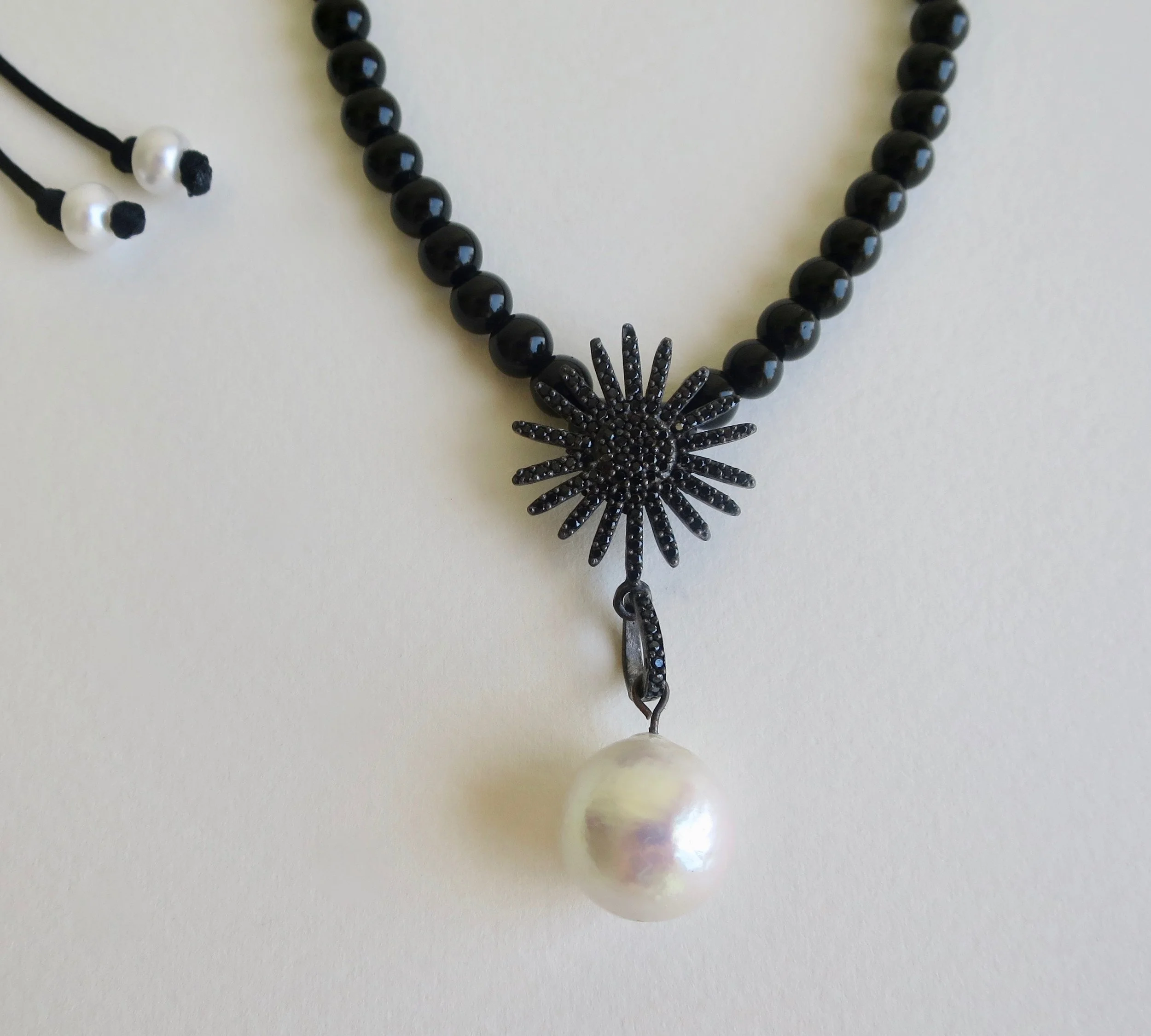 Onyx necklace / choker with black Spinel and Pearl
