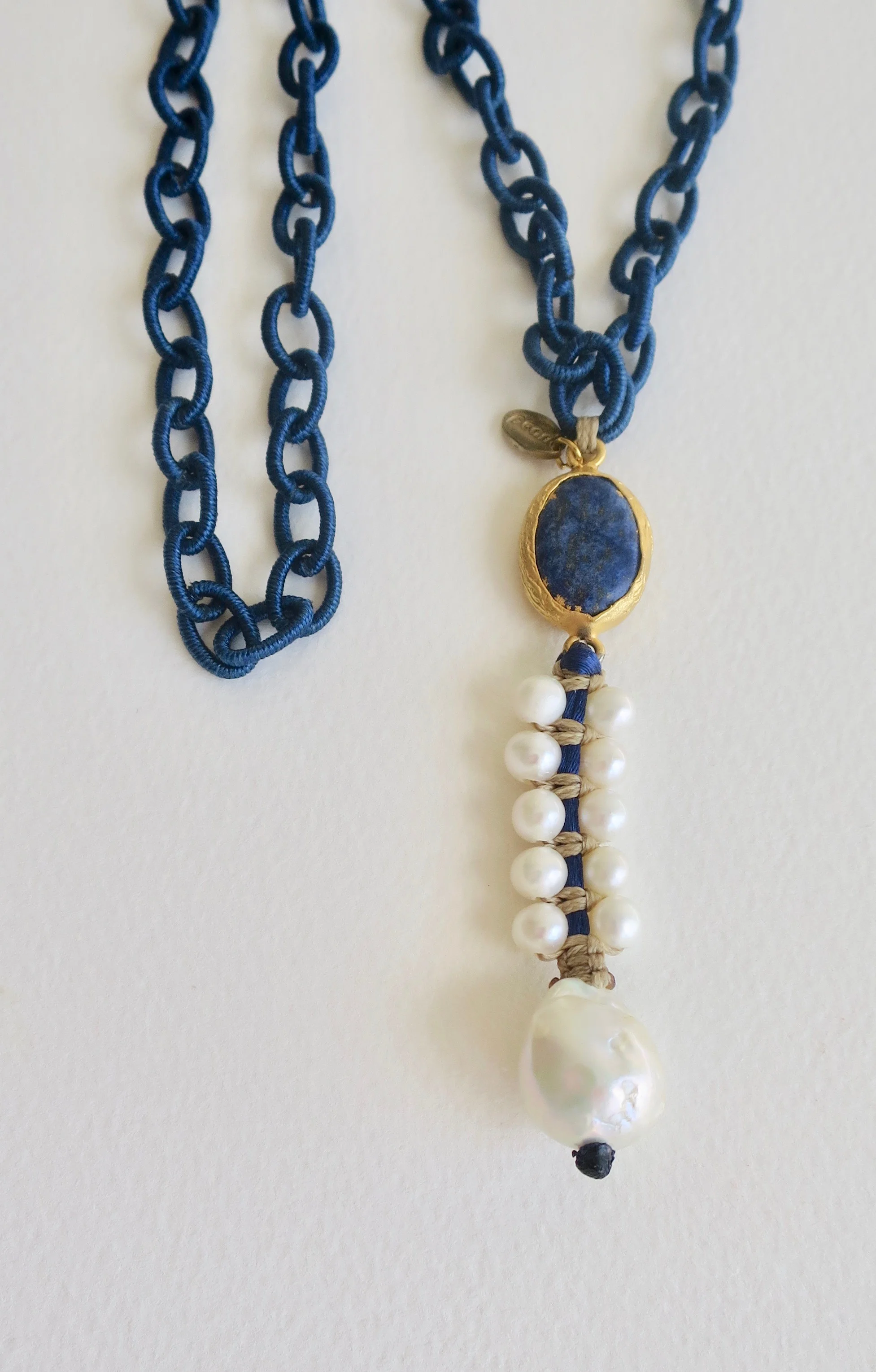 Jewelry Jewellery Lapis and Pearls on Satin link neckpiece