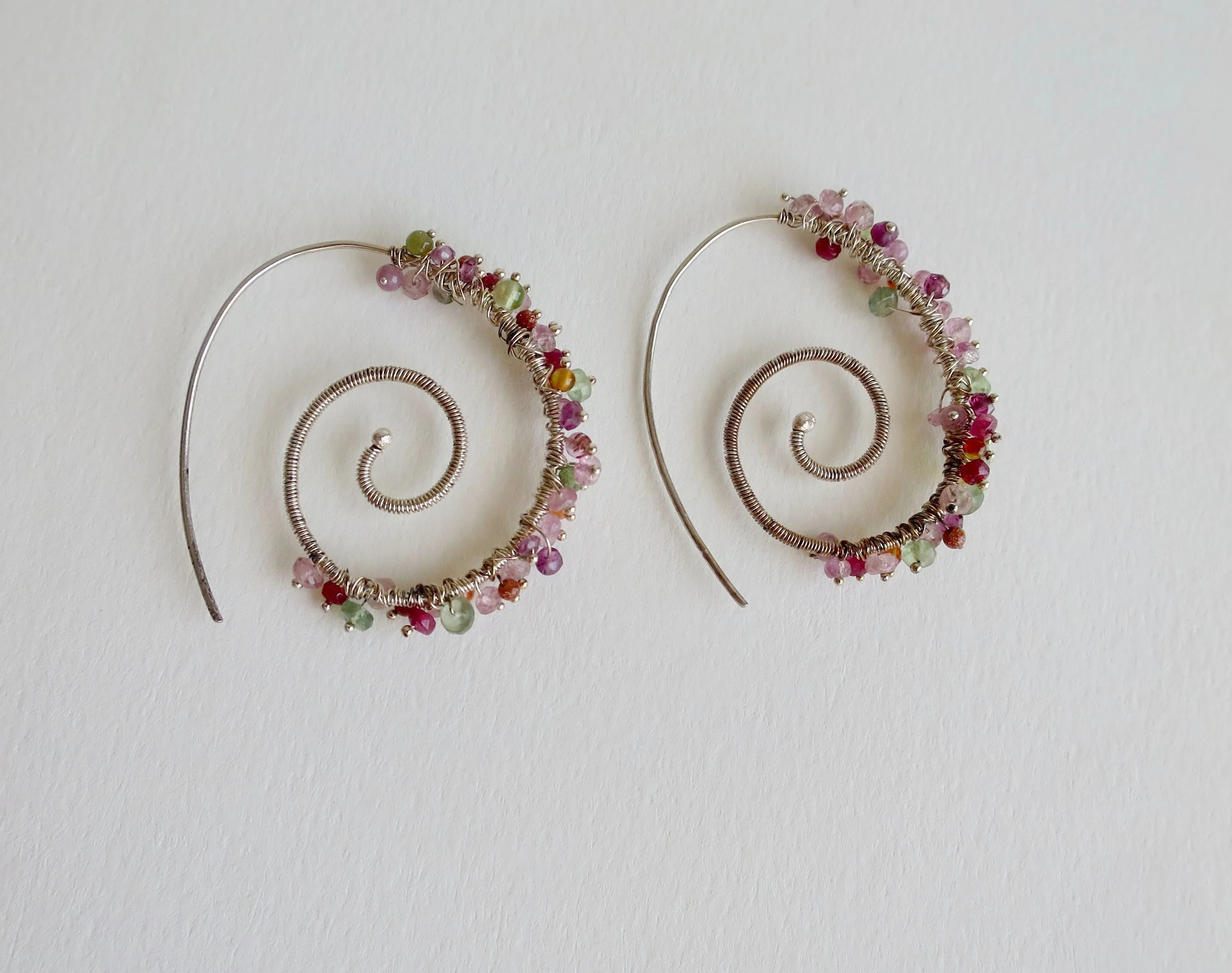 Jewelry Jewellery Spiral handmade tourmaline earrings with Carnelian and Peridot