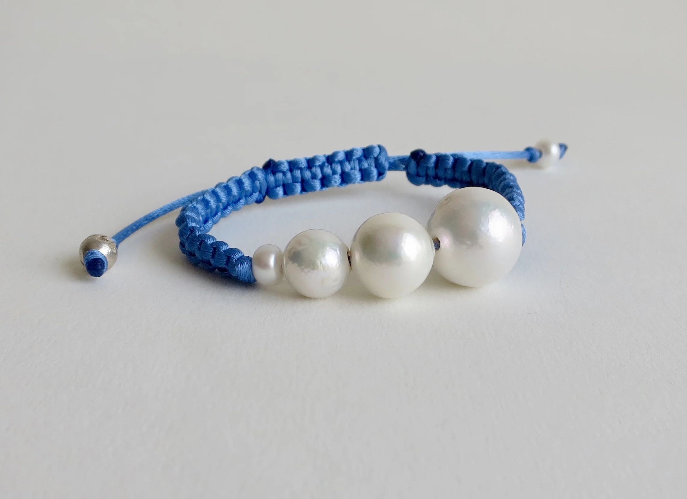 Jewelry Jewellery Blue Satin and white pearl bracelet