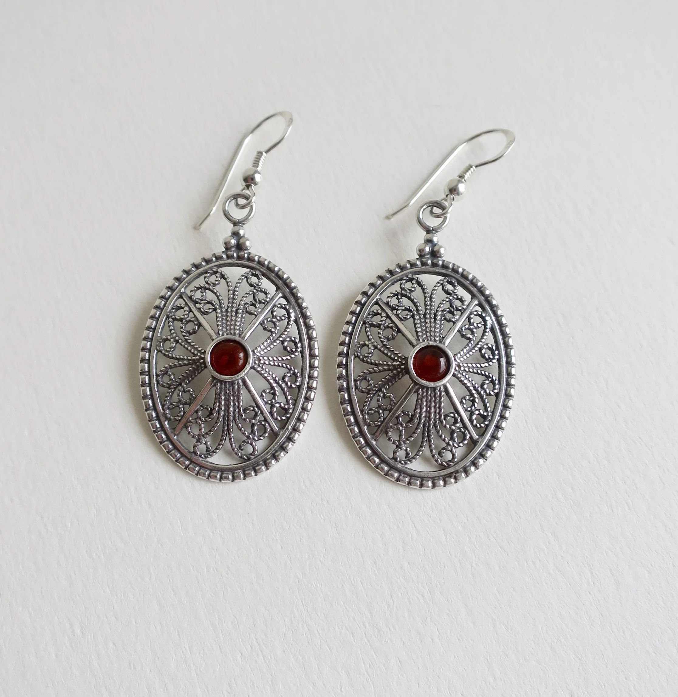 Silver filigree earrings with Carnelian