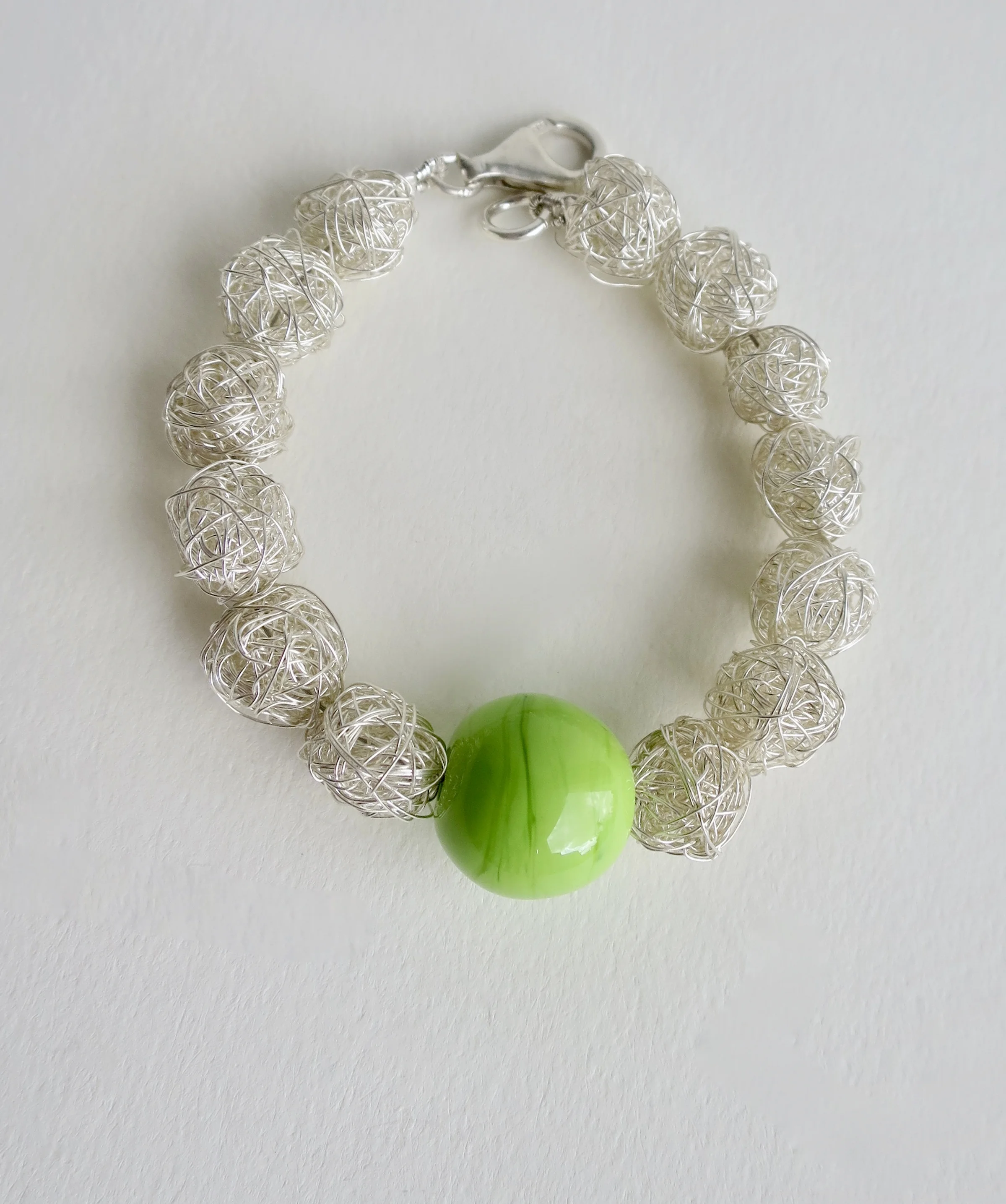 Jewelry Jewellery Sterling silver plonter bracelet with green blown glass