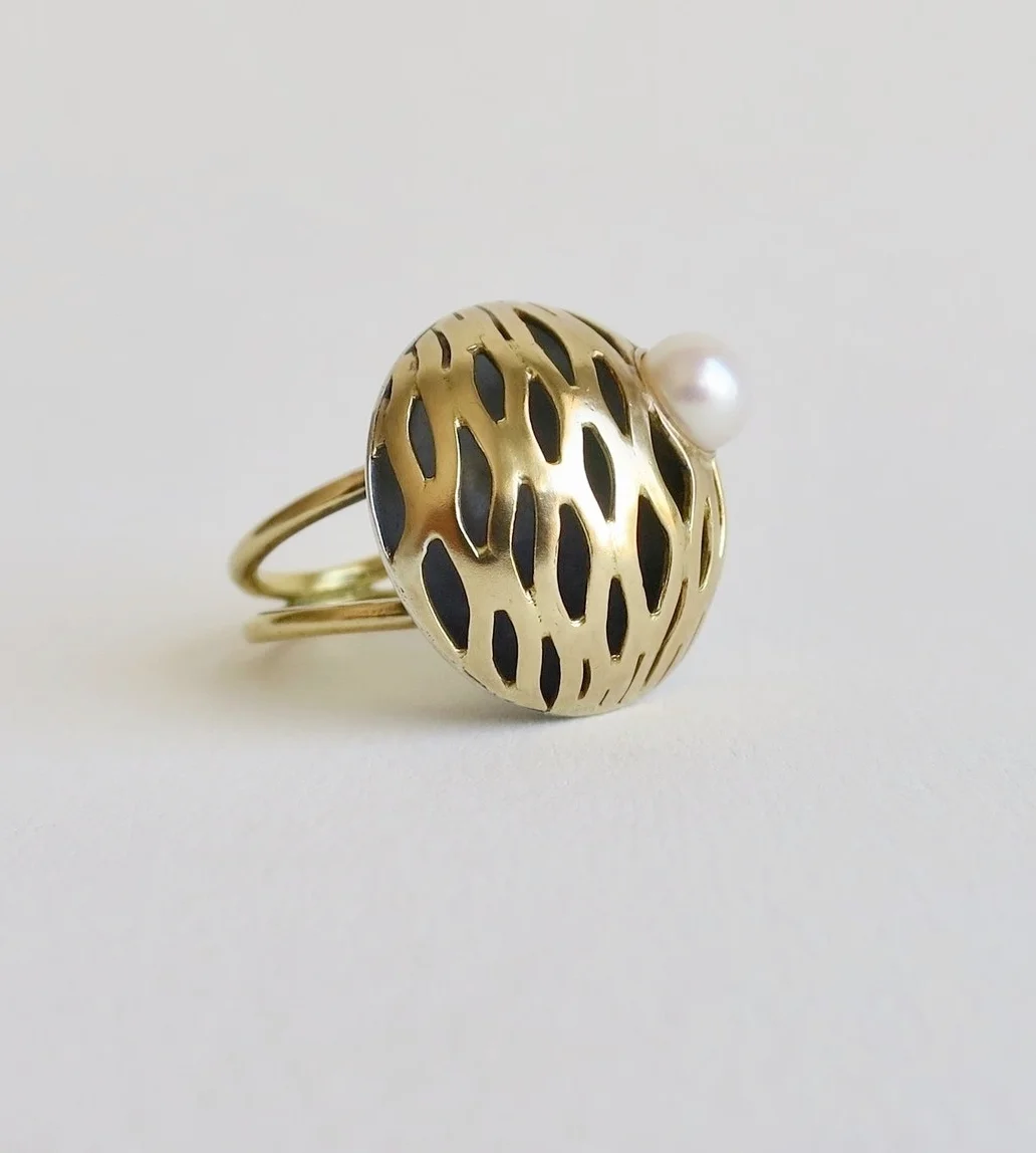Jewelry Jewellery 18kt Gold and Oxidised silver with Pearl