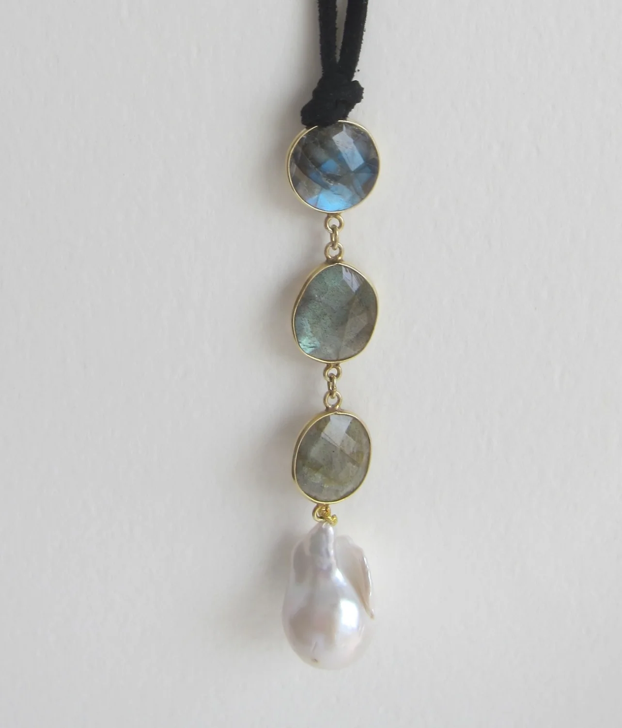Jewelry Jewellery Labradorite and Large pearl drop on suede tie neckpiece