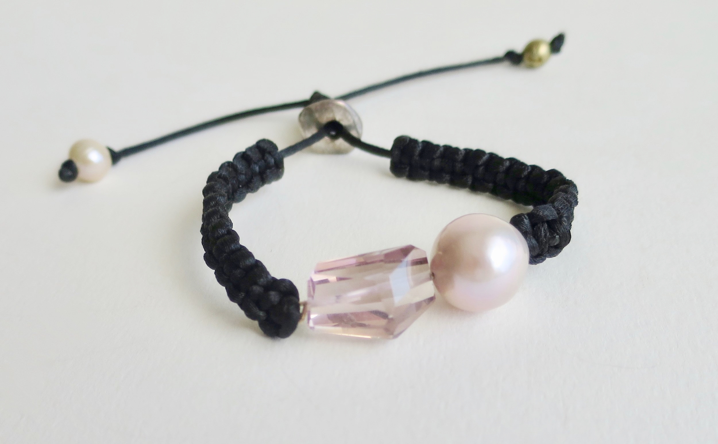 Jewelry Jewellery Pink Pearl and Amethyst satin adjustable bracelet