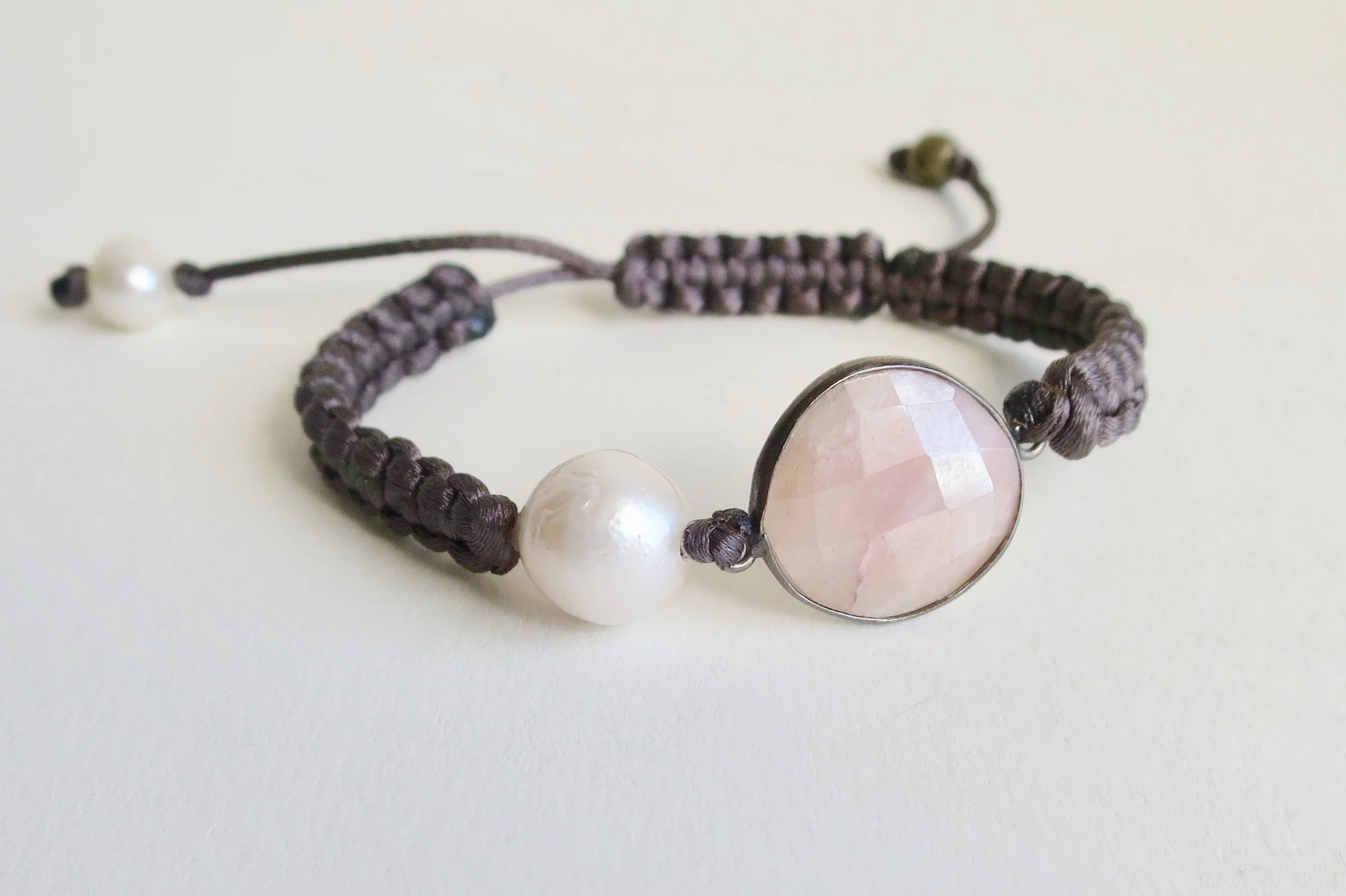 Jewelry Jewellery Satin pearl and Rose Quartz bracelet