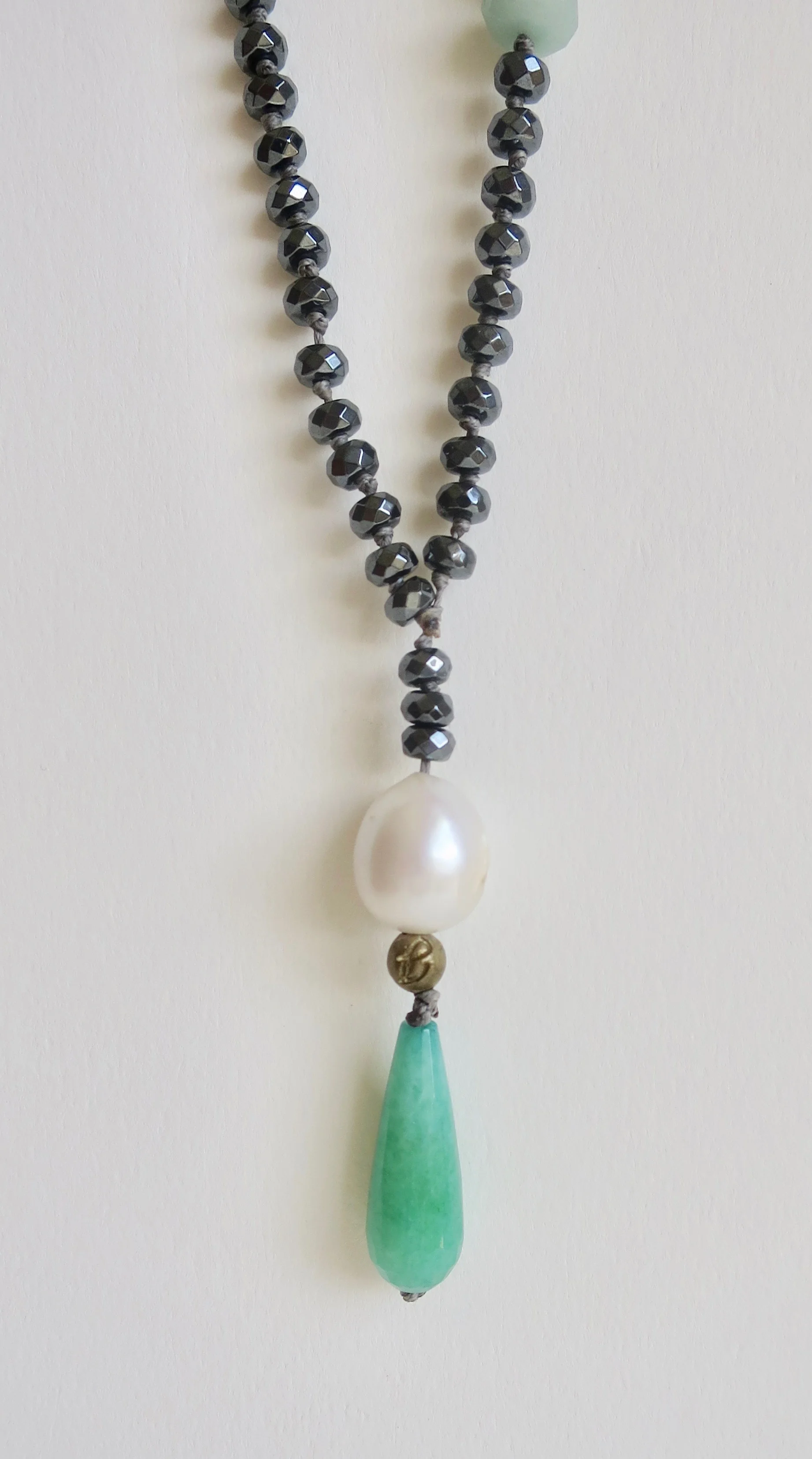 Hematite with aqua coloured agate and Pearl and Agate drop necklace