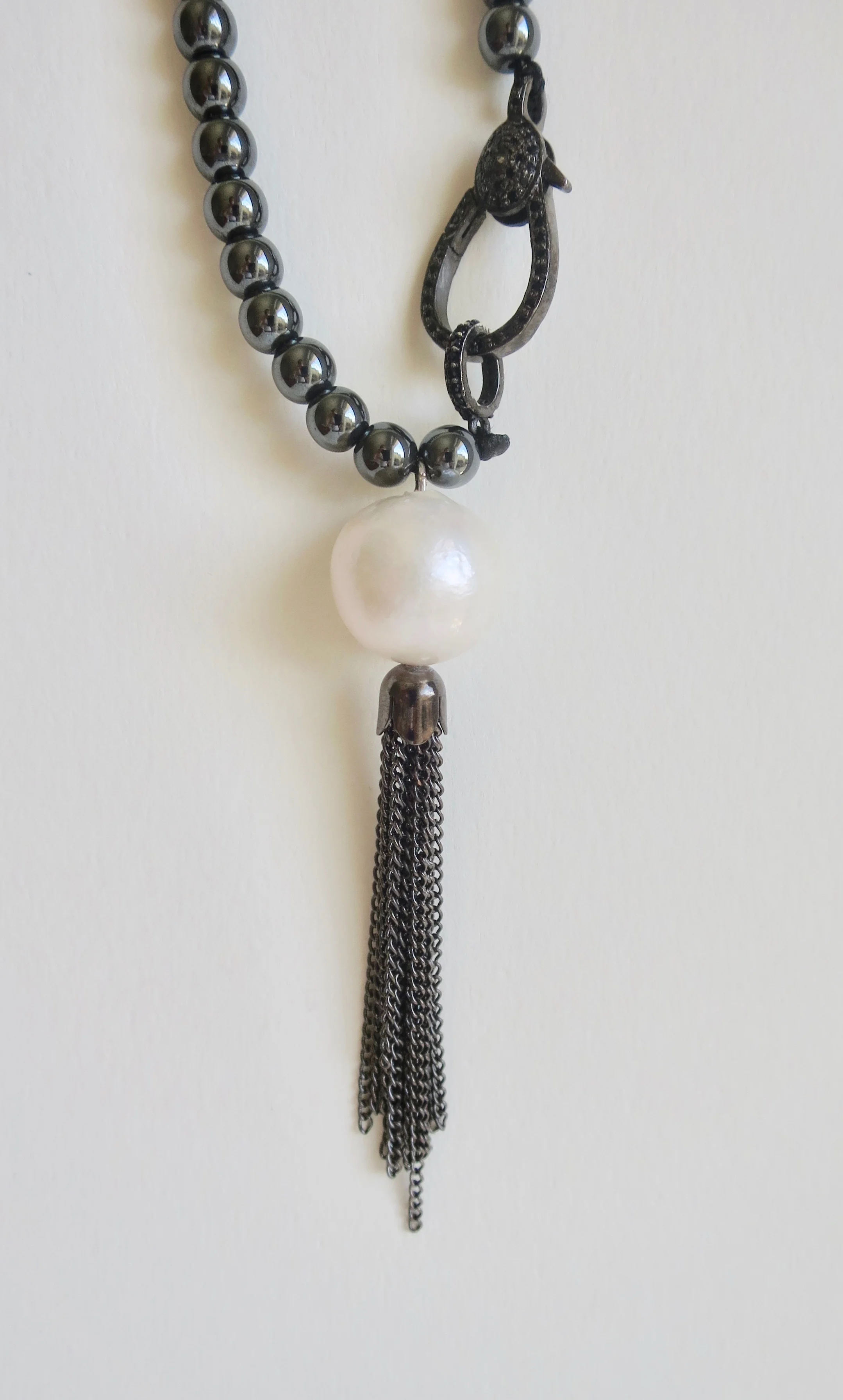 Hematite with oxidised silver and Pearl necklace