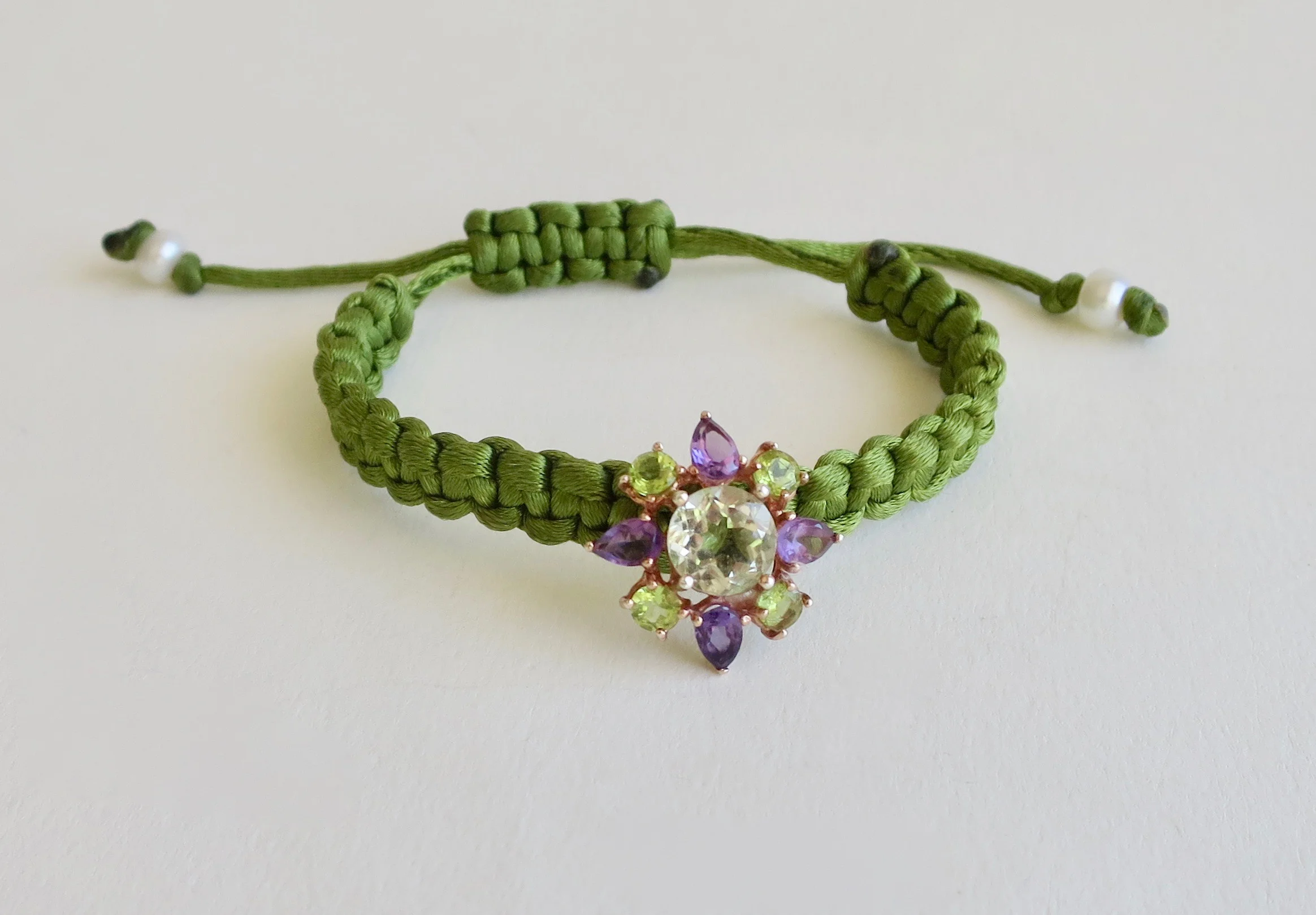 Topaz and Ametrine green satin bracelet