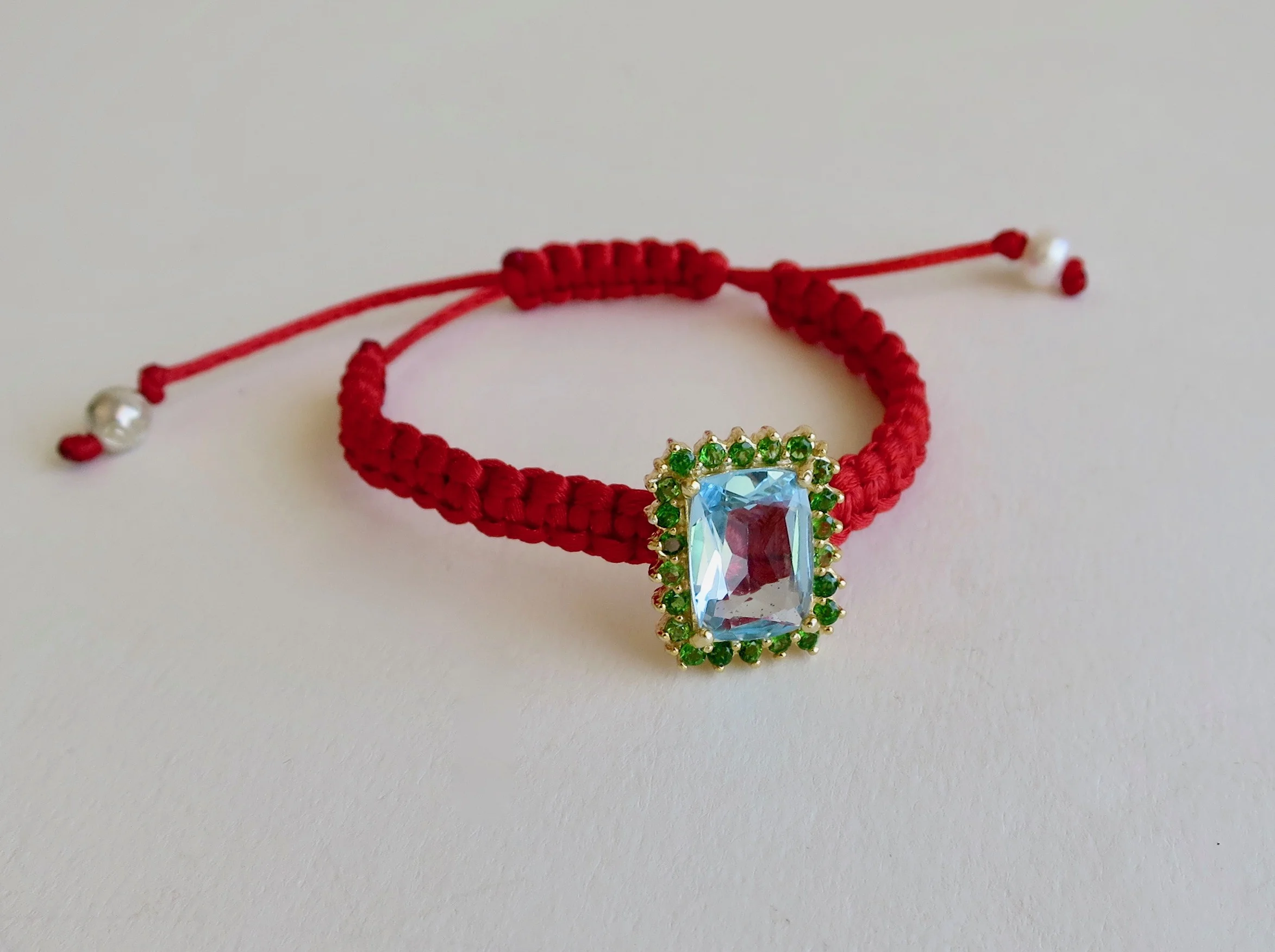 Blue Topaz / green Topaz satin bracelet 