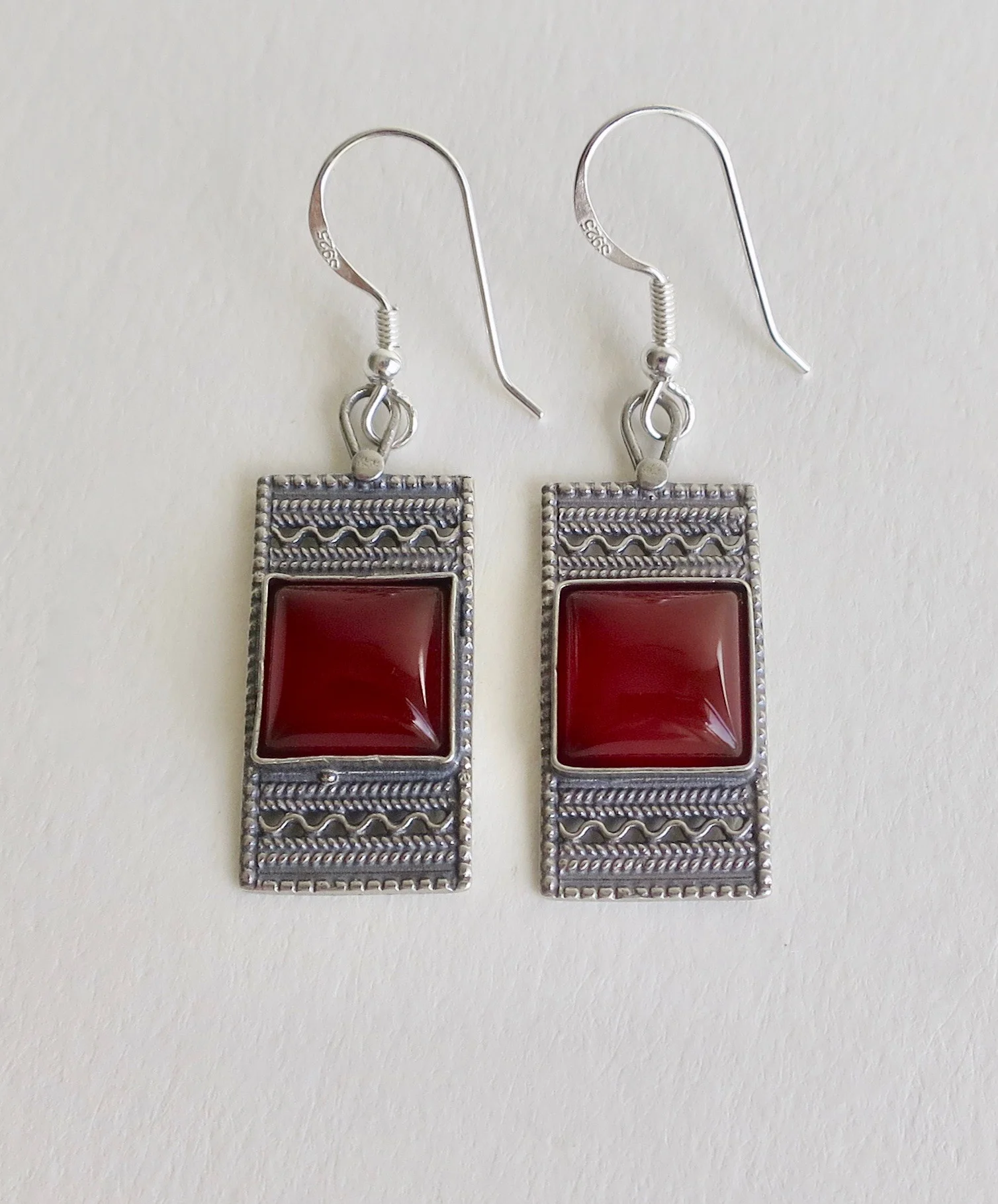 Jewelry Jewellery Silver filigree earrings, Yemenite design, with Carnelian