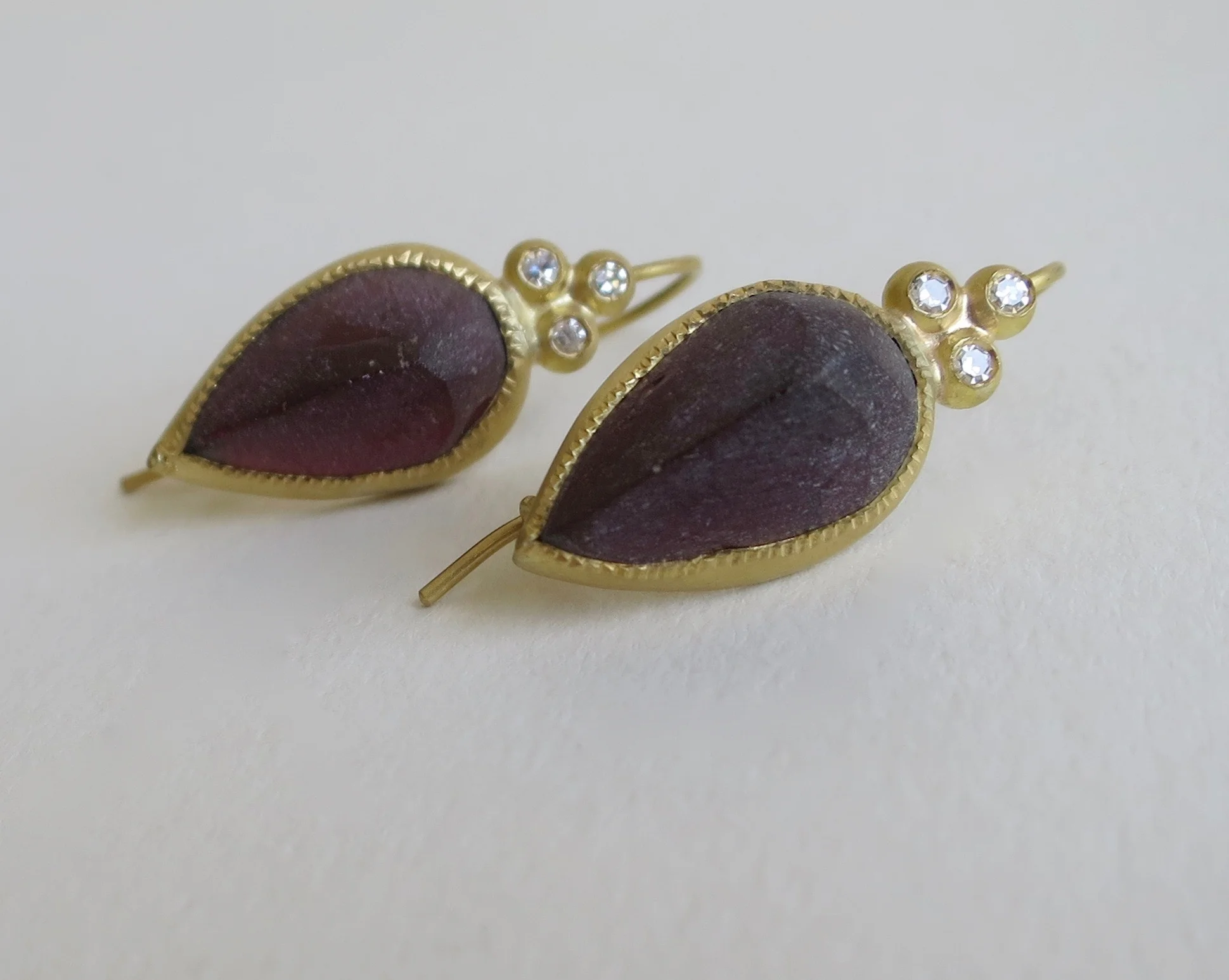 Matt Garnet earrings with diamonds set in 22kt gold  Jewelry Jewellery