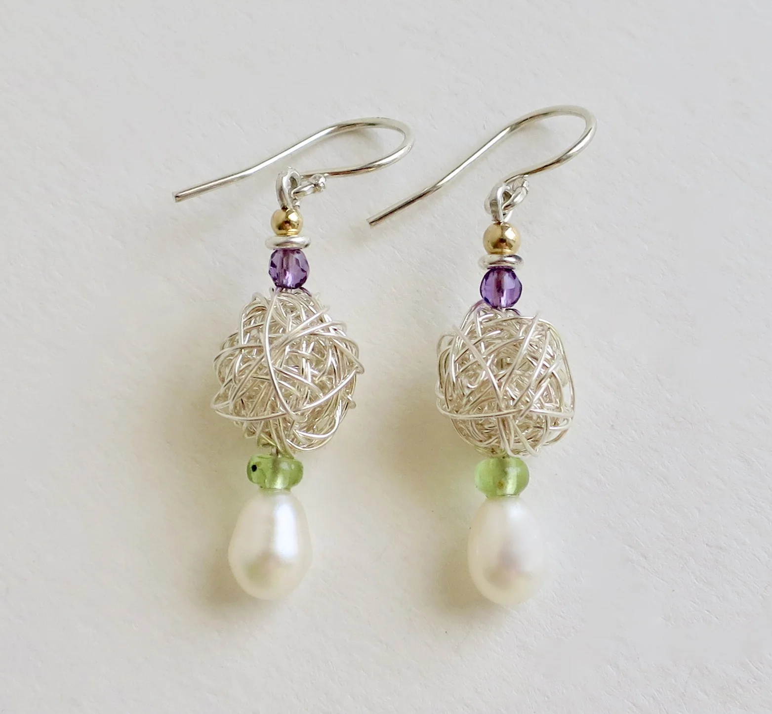 Silver Plonter earrings with Amethyst and Peridot