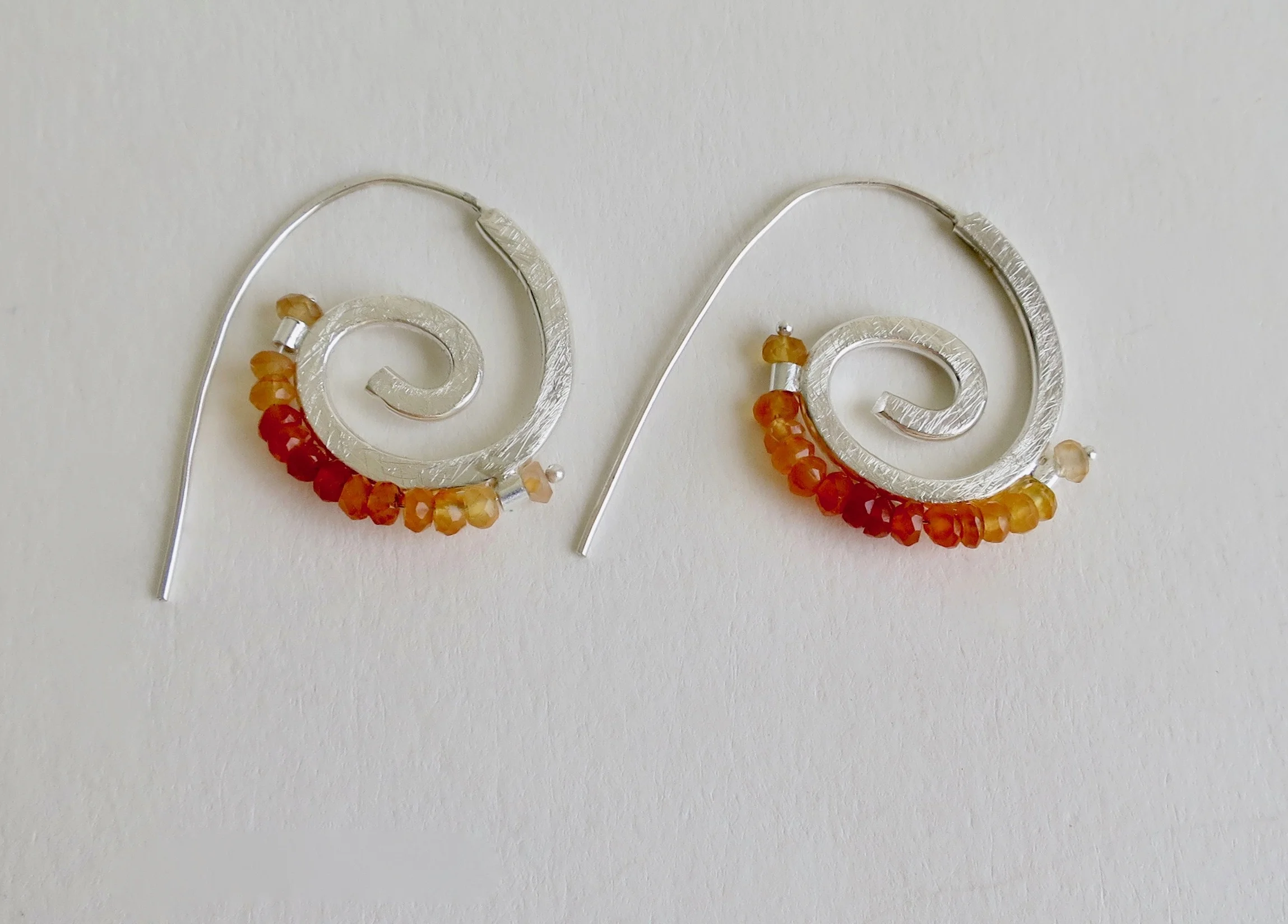 Silver spiral earrings with Carnelian  Jewelry Jewellery
