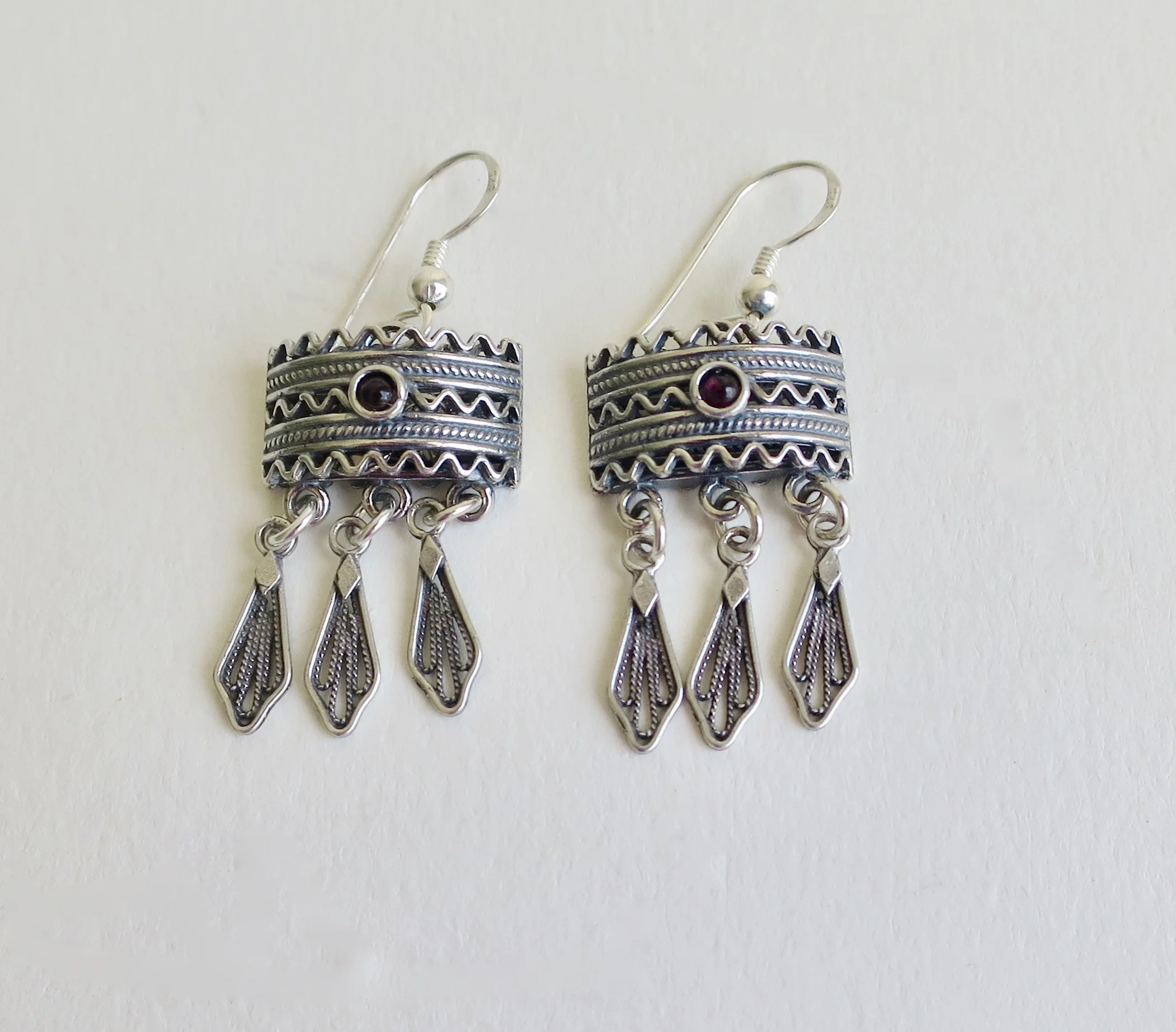 Silver filigree earrings with garnet Jewelry Jewellery